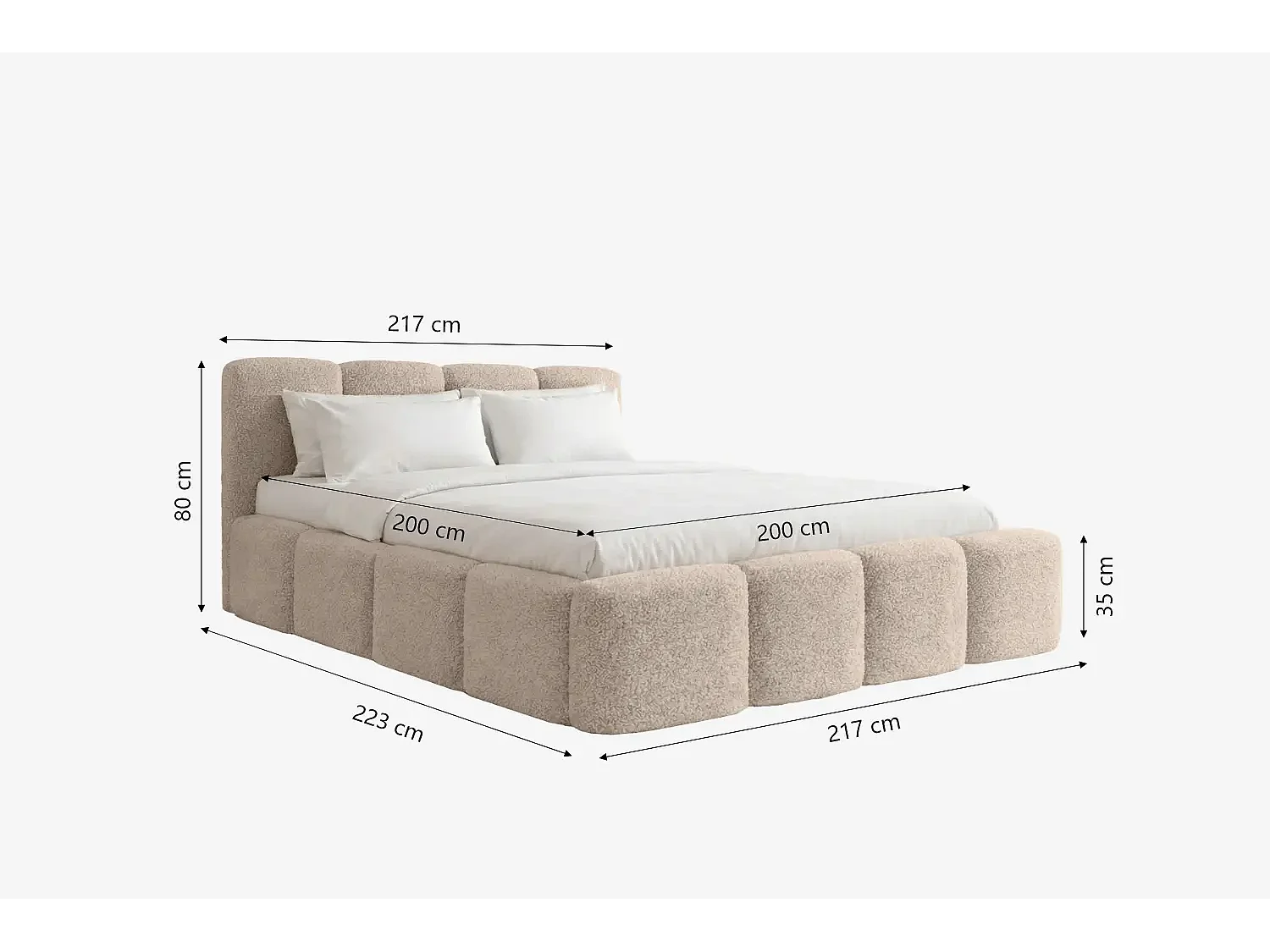 MNUUO Polsterbett MIOA LITE mit Bettkasten Beige 200 x 200 cm Hebbarer Holz-Lattenrost