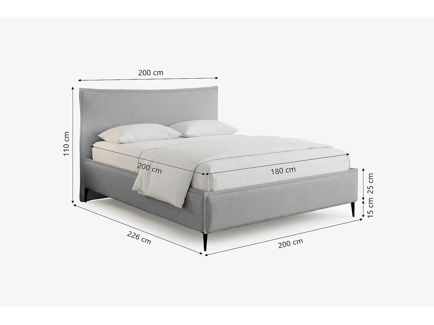 Lit capitonné MNUUO CELLEO avec coffre de rangement, gris, 180 x 200 cm, sommier à lattes en bois relevable.