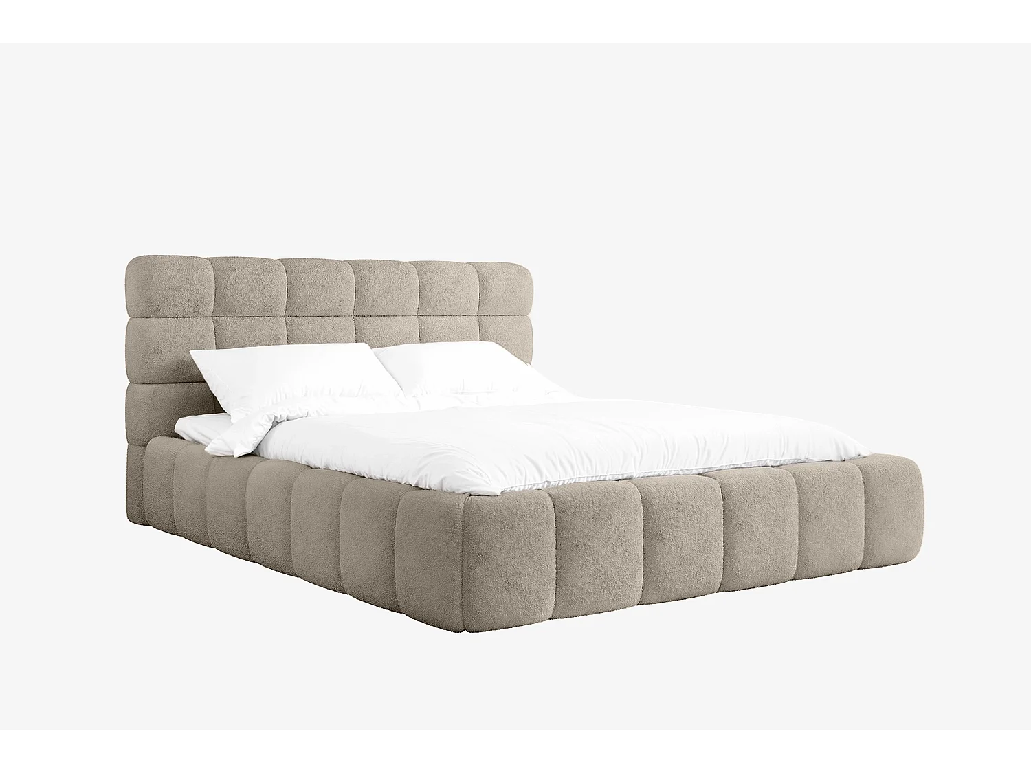 Lit capitonné MNUUO CHOCCO avec coffre de rangement Taupe 160 x 200 cm Sommier à lattes en bois relevable
