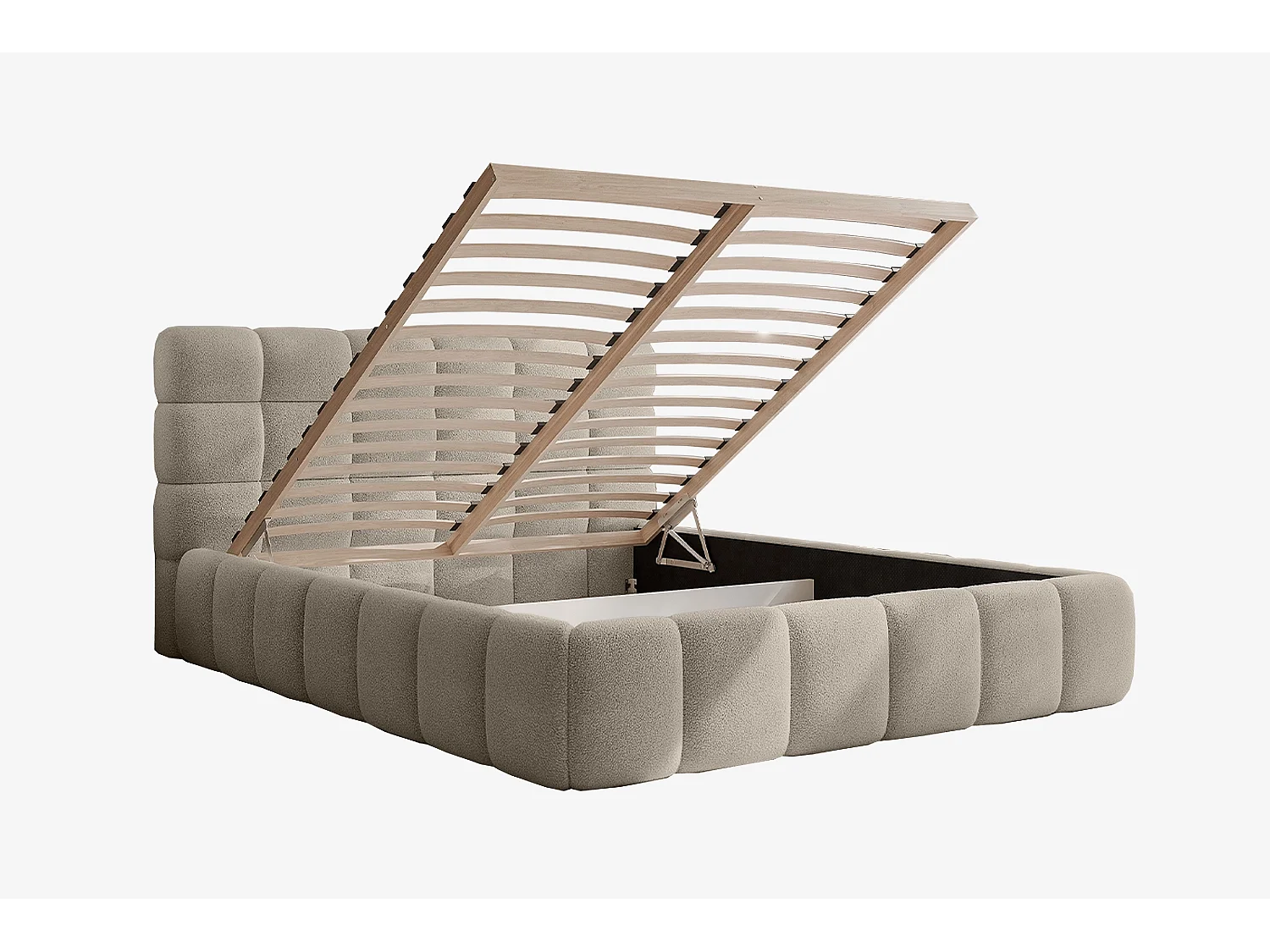 Lit capitonné MNUUO CHOCCO avec coffre de rangement Taupe 160 x 200 cm Sommier à lattes en bois relevable