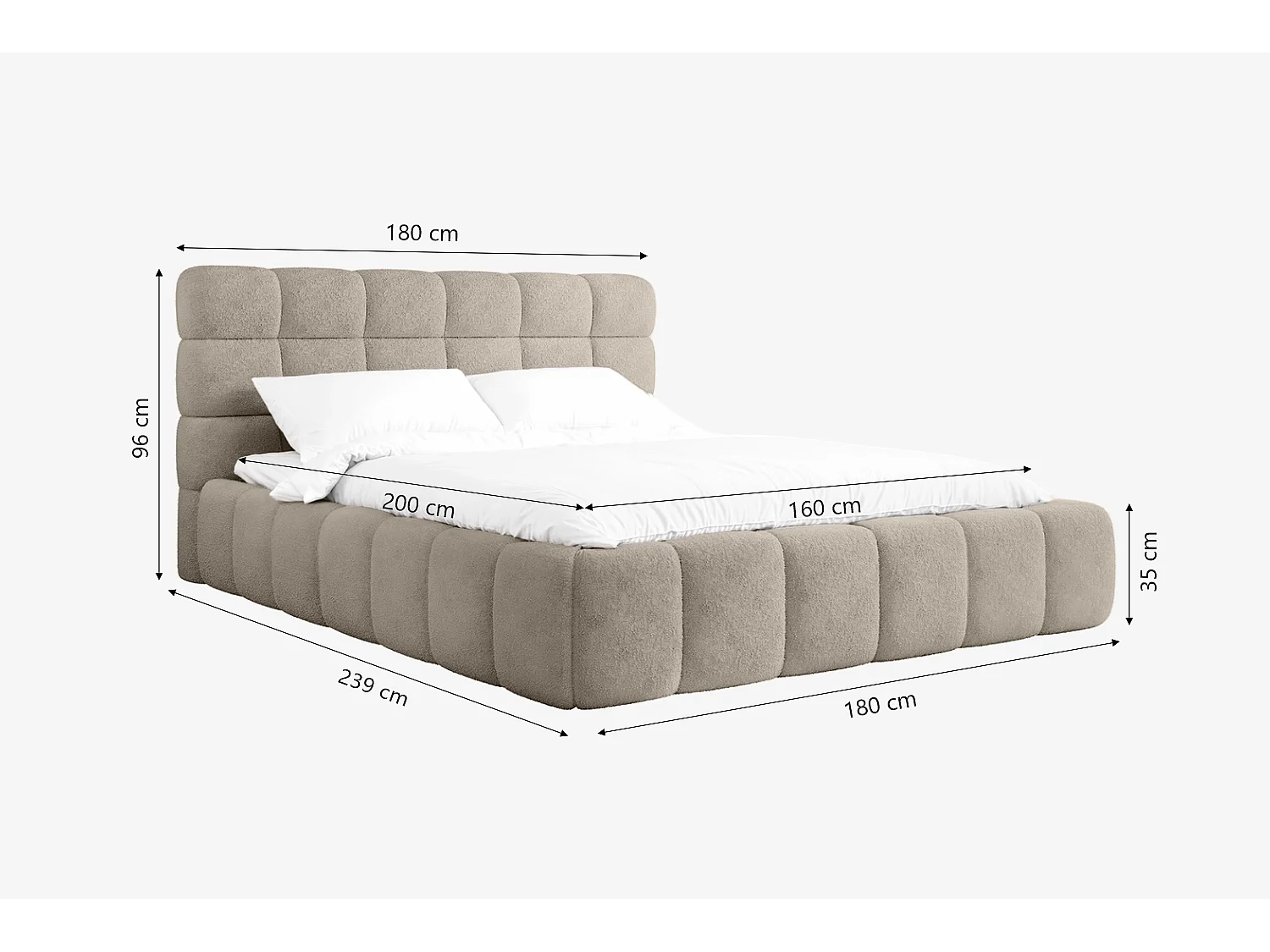 Lit capitonné MNUUO CHOCCO avec coffre de rangement Taupe 160 x 200 cm Sommier à lattes en bois relevable