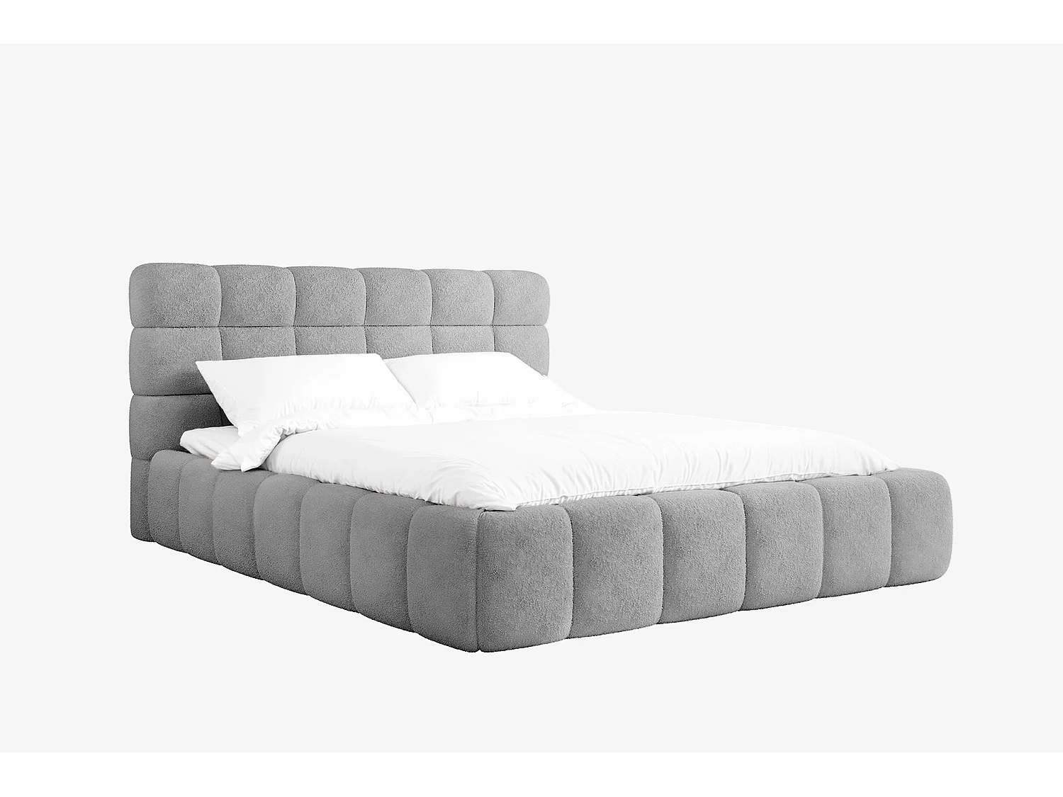 Lit capitonné MNUUO CHOCCO avec coffre de rangement, gris, 180 x 200 cm, sommier à lattes en bois relevable.