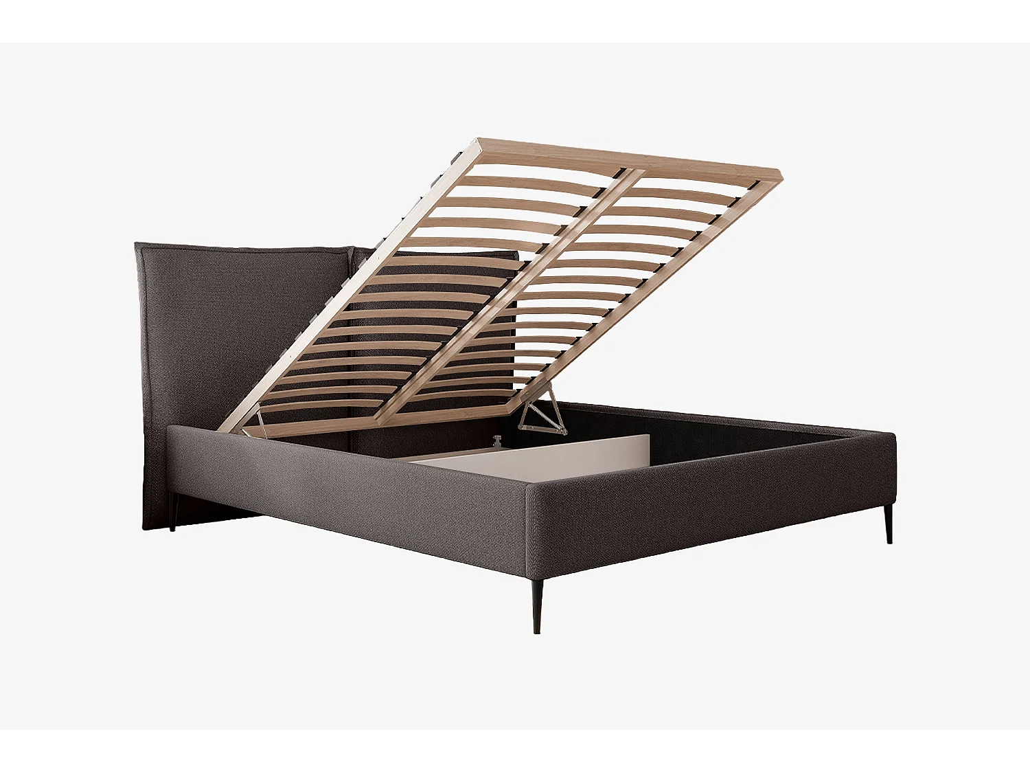 MNUUO gestoffeerd bed MEVOO met opbergbox, donkergrijs, 160 x 200 cm, opklapbare lattenbodem