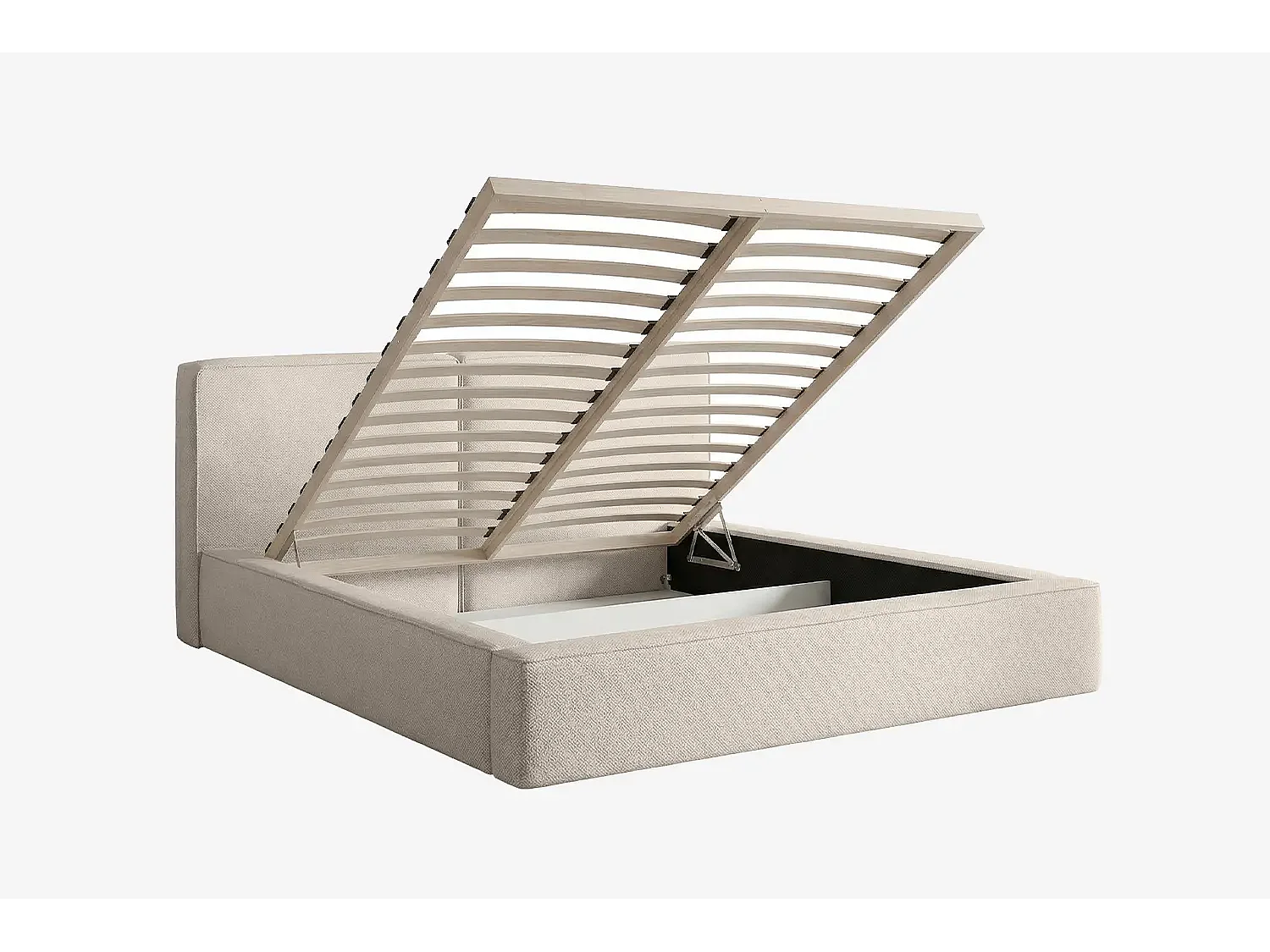 Lit capitonné MNUUO NEENO avec coffre de rangement, beige, 160 x 200 cm, sommier à lattes en bois relevable