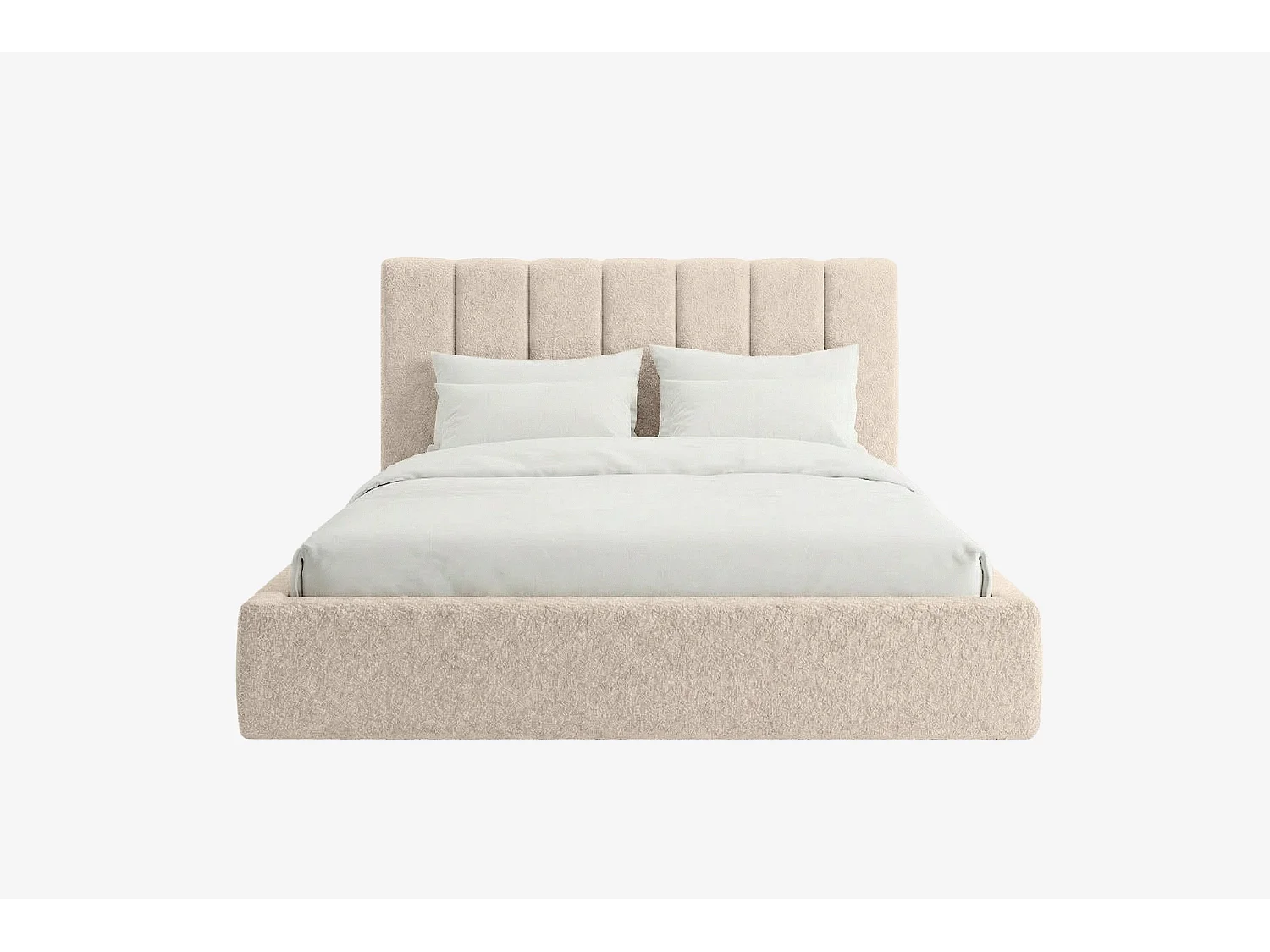 Lit capitonné MNUUO FELAA avec coffre de rangement, beige, 200 x 200 cm, sommier à lattes en bois relevable