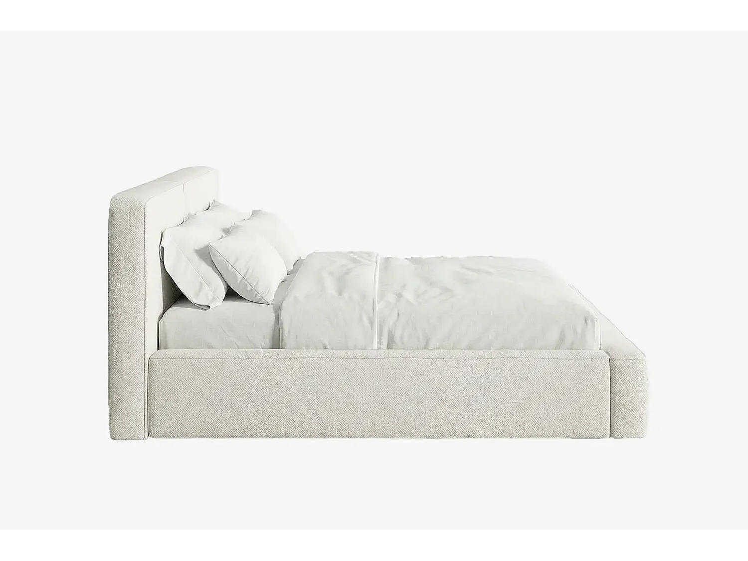 Lit capitonné MNUUO NEENO avec coffre de rangement, crème, 140 x 200 cm, sommier à lattes en bois relevable
