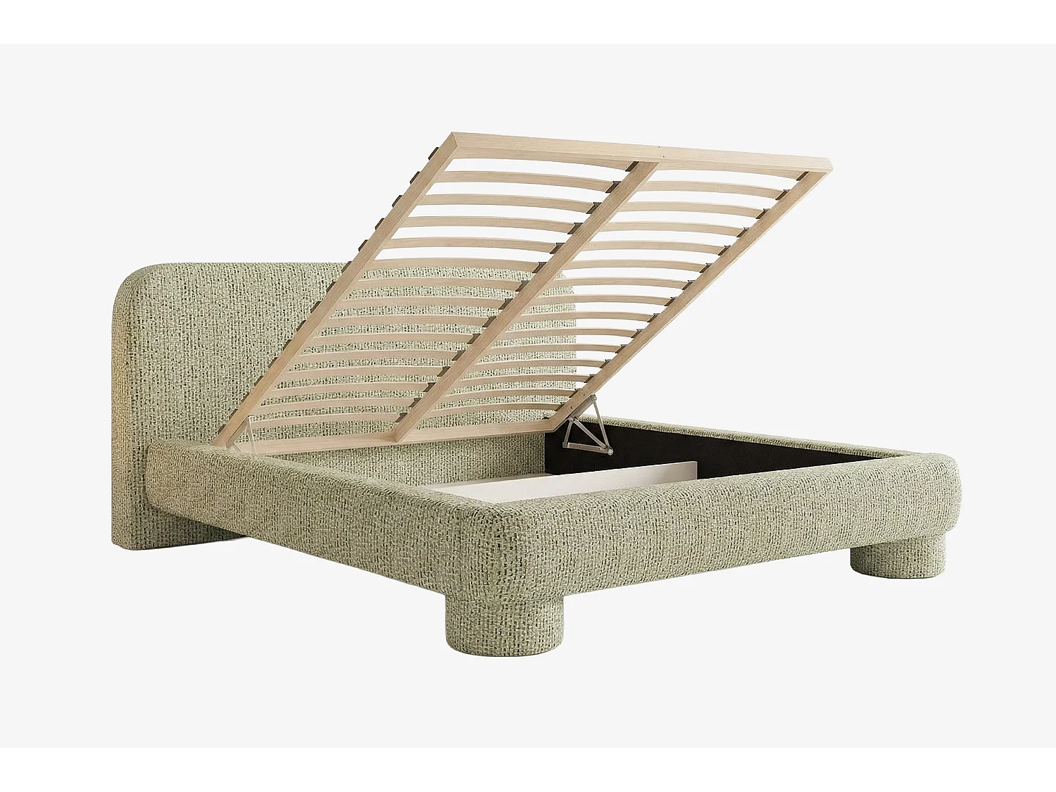 Lit capitonné MNUUO COLEA avec coffre de rangement, vert, 160 x 200 cm, sommier à lattes en bois relevable