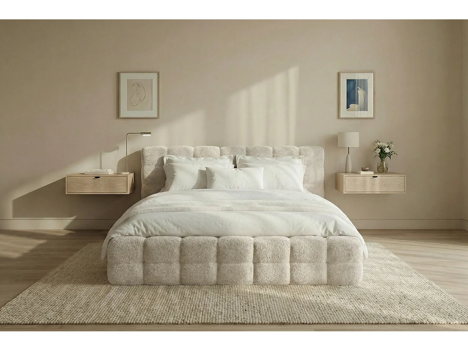 MNUUO Gestoffeerd bed KAIO met opbergbox, beige, 160 x 200 cm, opklapbare lattenbodem
