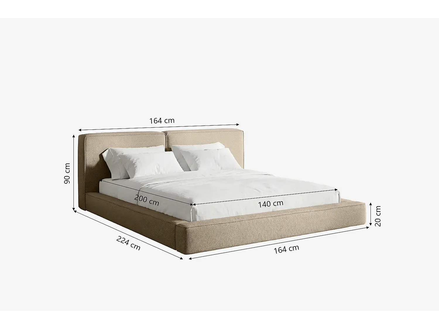 MNUUO lit capitonné NEENO BASE taupe 140 x 200 cm