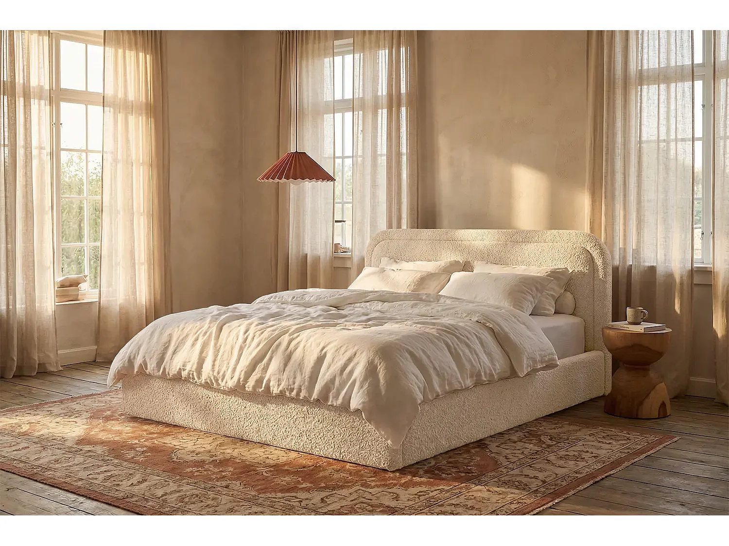 MNUUO Polsterbett AMBEO mit Bettkasten Creme 160 x 200 cm Hebbarer Holz-Lattenrost
