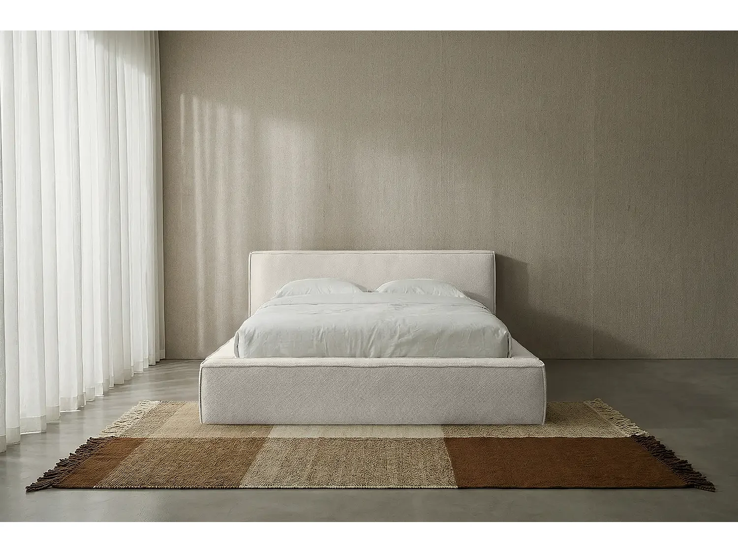 Lit capitonné MNUUO BUUN avec coffre de rangement, blanc, 120 x 200 cm, sommier à lattes en bois relevable