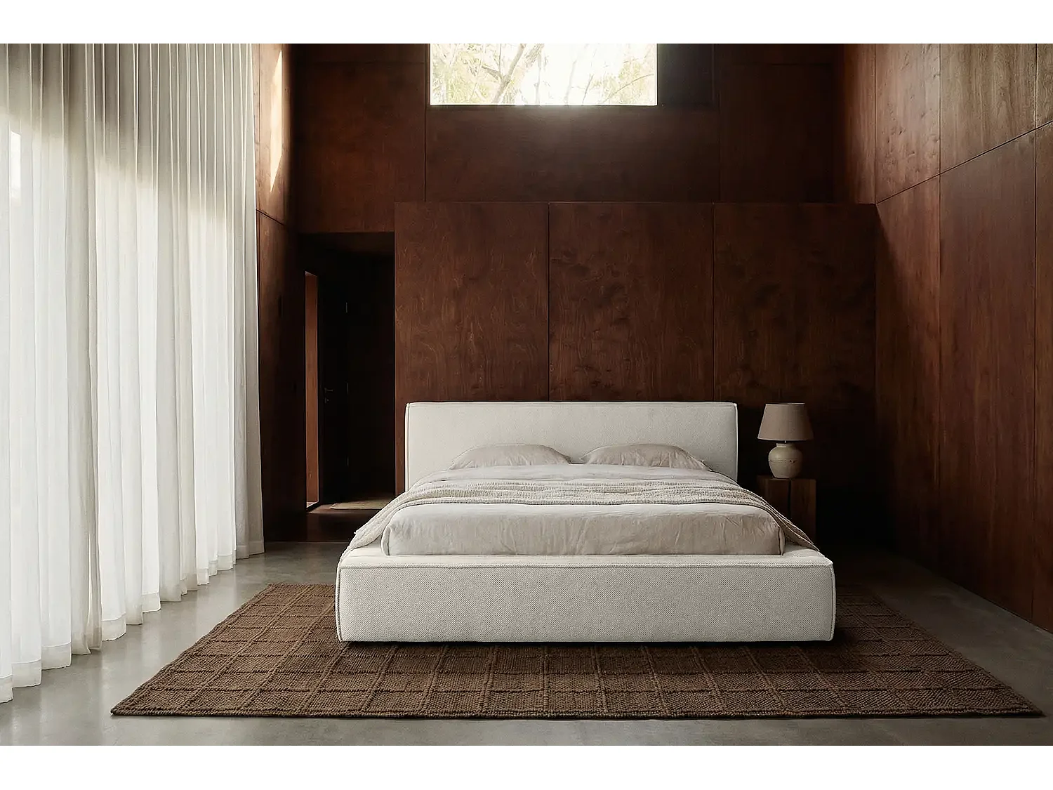 Lit capitonné MNUUO BUUN avec coffre de rangement, blanc, 120 x 200 cm, sommier à lattes en bois relevable