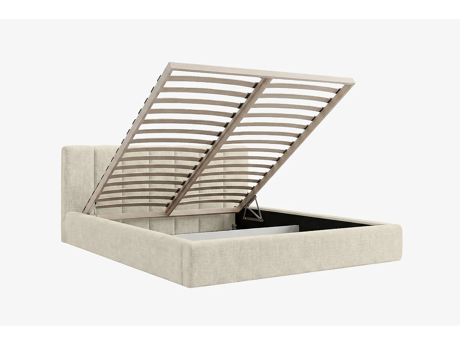 MNUUO gestoffeerd bed RENZY met opbergbox, natuurlijke afwerking, 120 x 200 cm, opklapbare lattenbodem