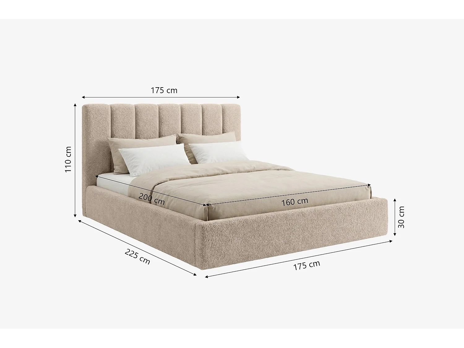 Lit capitonné MNUUO FELAA avec coffre de rangement, beige, 160 x 200 cm, sommier à lattes en bois relevable