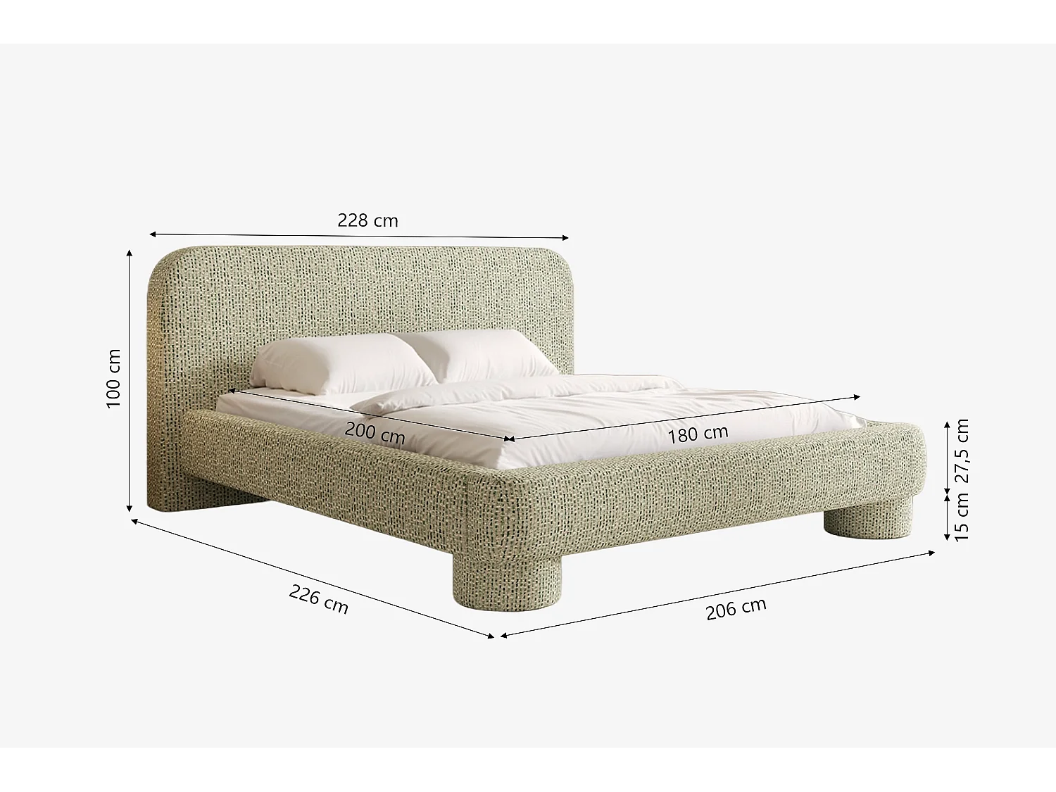 Lit capitonné MNUUO COLEA avec coffre de rangement, vert, 180 x 200 cm, sommier à lattes en bois relevable