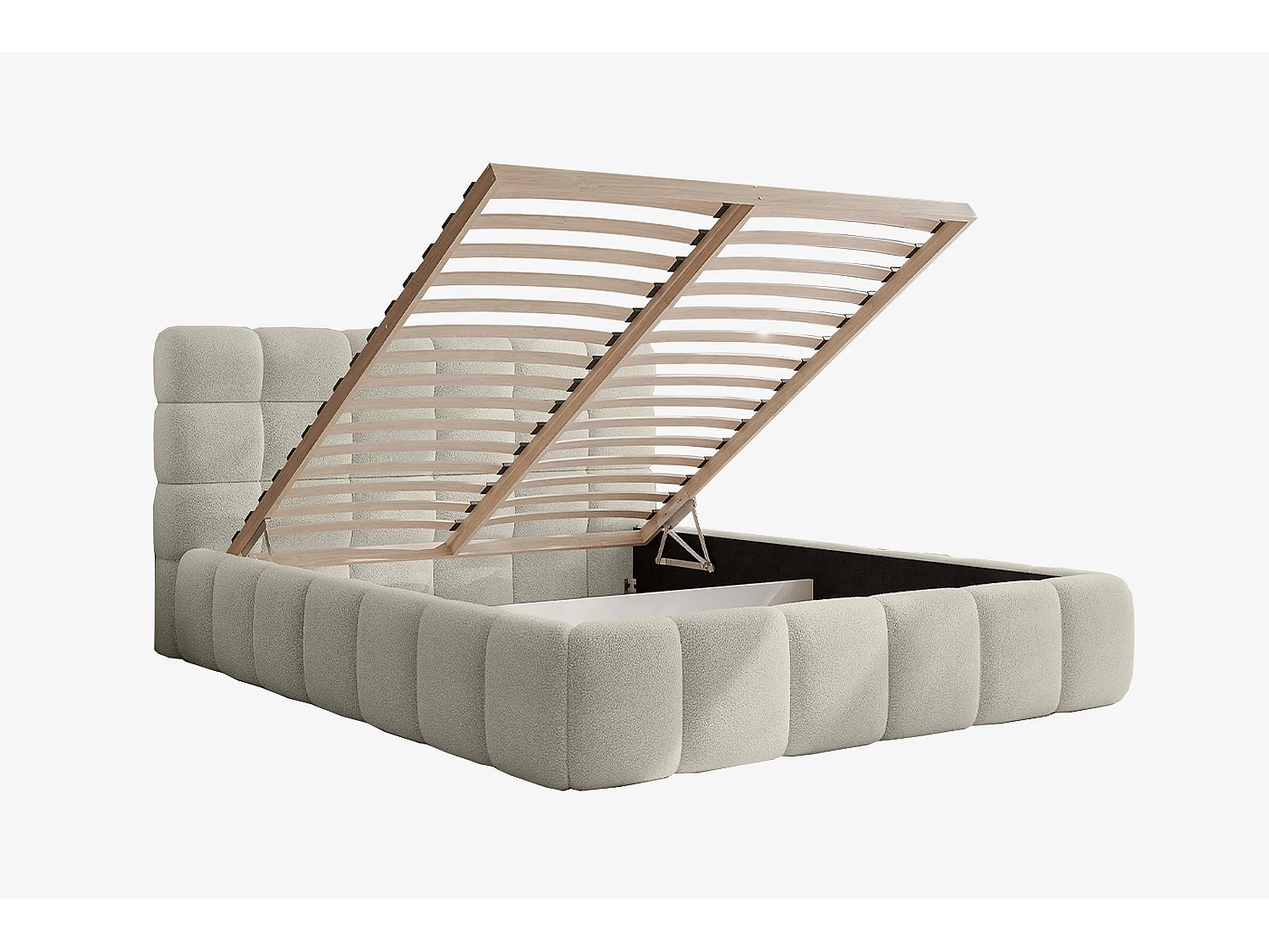 Lit capitonné MNUUO CHOCCO avec coffre de rangement, beige, 180 x 200 cm, sommier à lattes en bois relevable