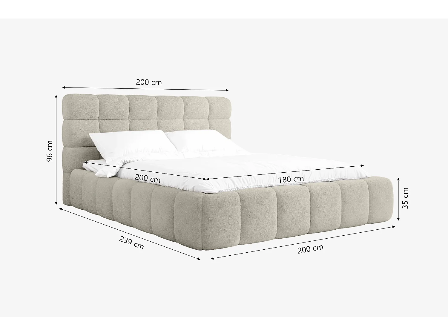 Lit capitonné MNUUO CHOCCO avec coffre de rangement, beige, 180 x 200 cm, sommier à lattes en bois relevable