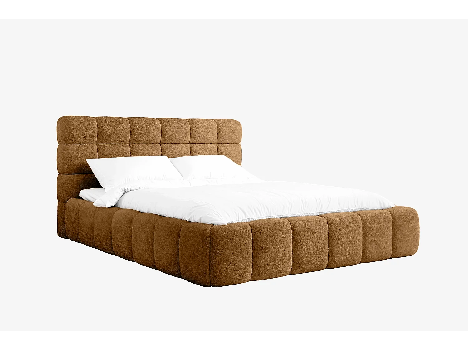 Lit capitonné MNUUO CHOCCO avec coffre de rangement, ocre, 140 x 200 cm, sommier à lattes en bois relevable