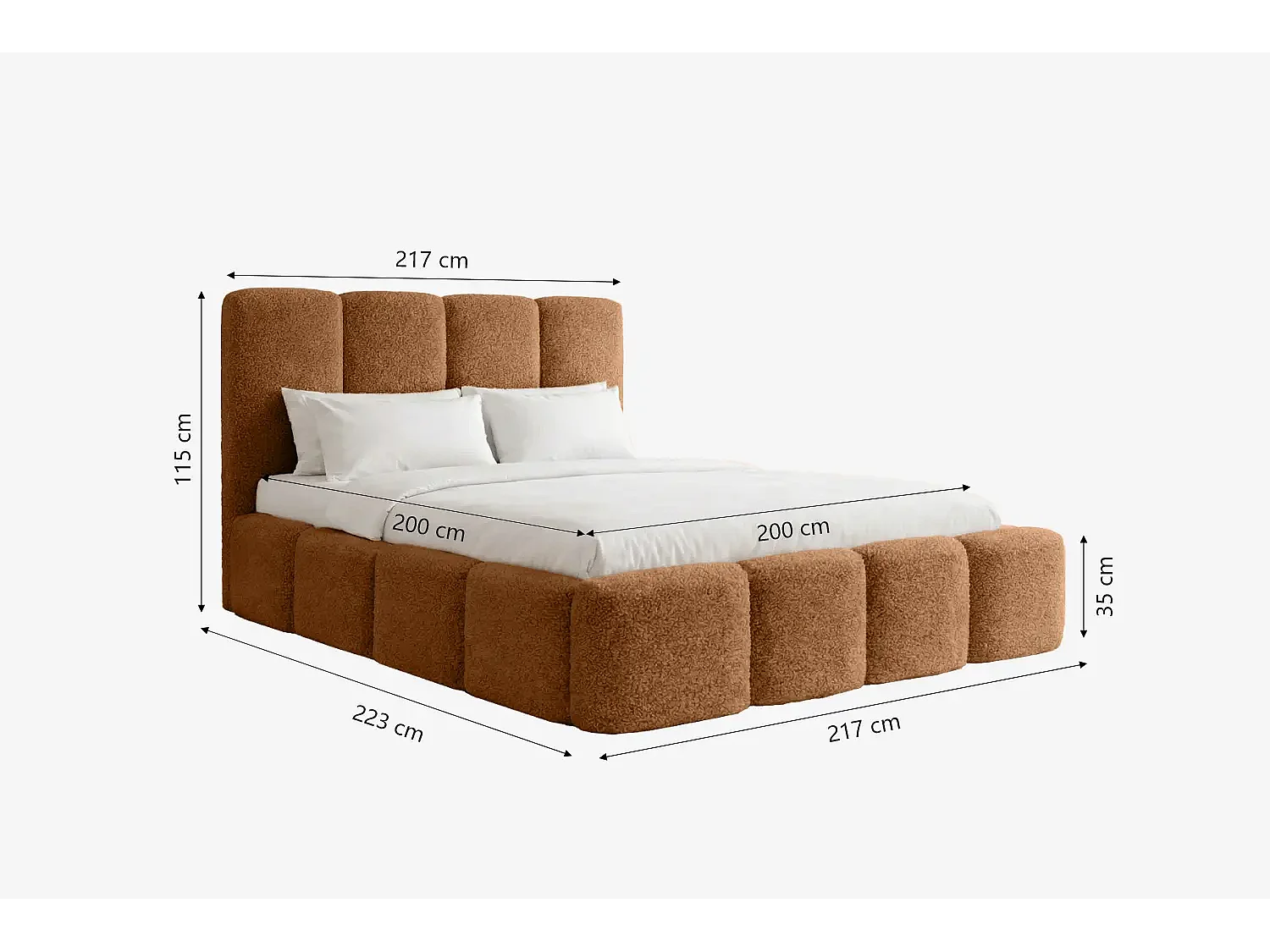 MNUUO Polsterbett MIOA mit Bettkasten Kastanienbraun 200 x 200 cm Hebbarer Holz-Lattenrost