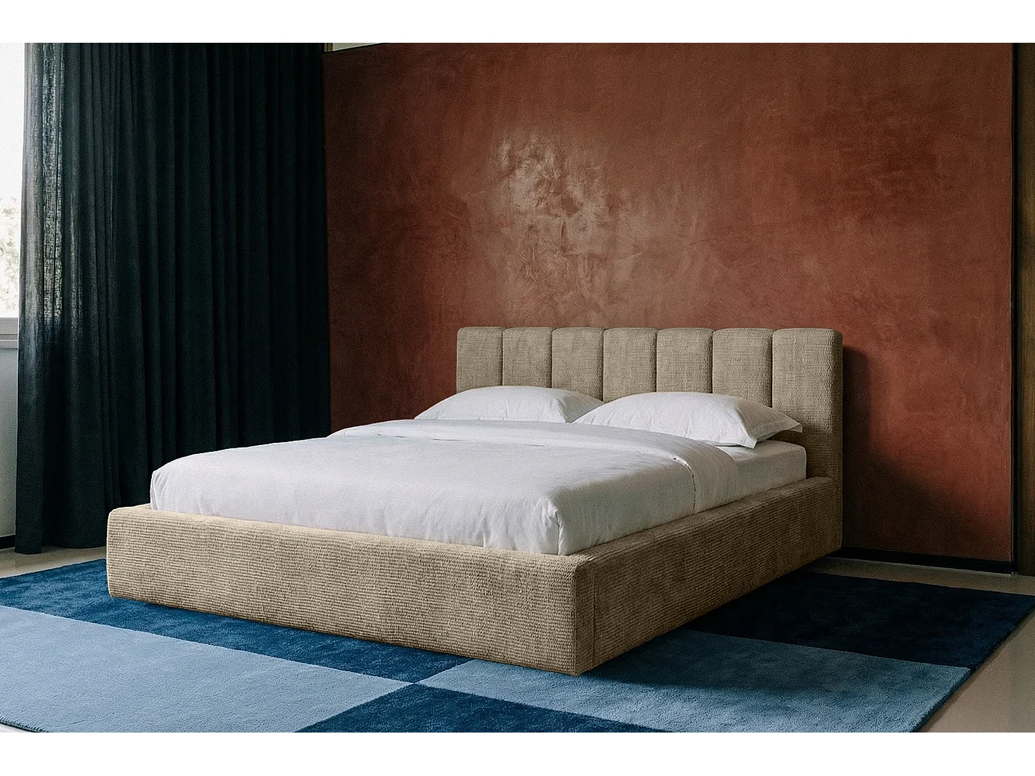 MNUUO Gestoffeerd bed RENZY met opbergbox, beige, 180 x 200 cm, opklapbare lattenbodem