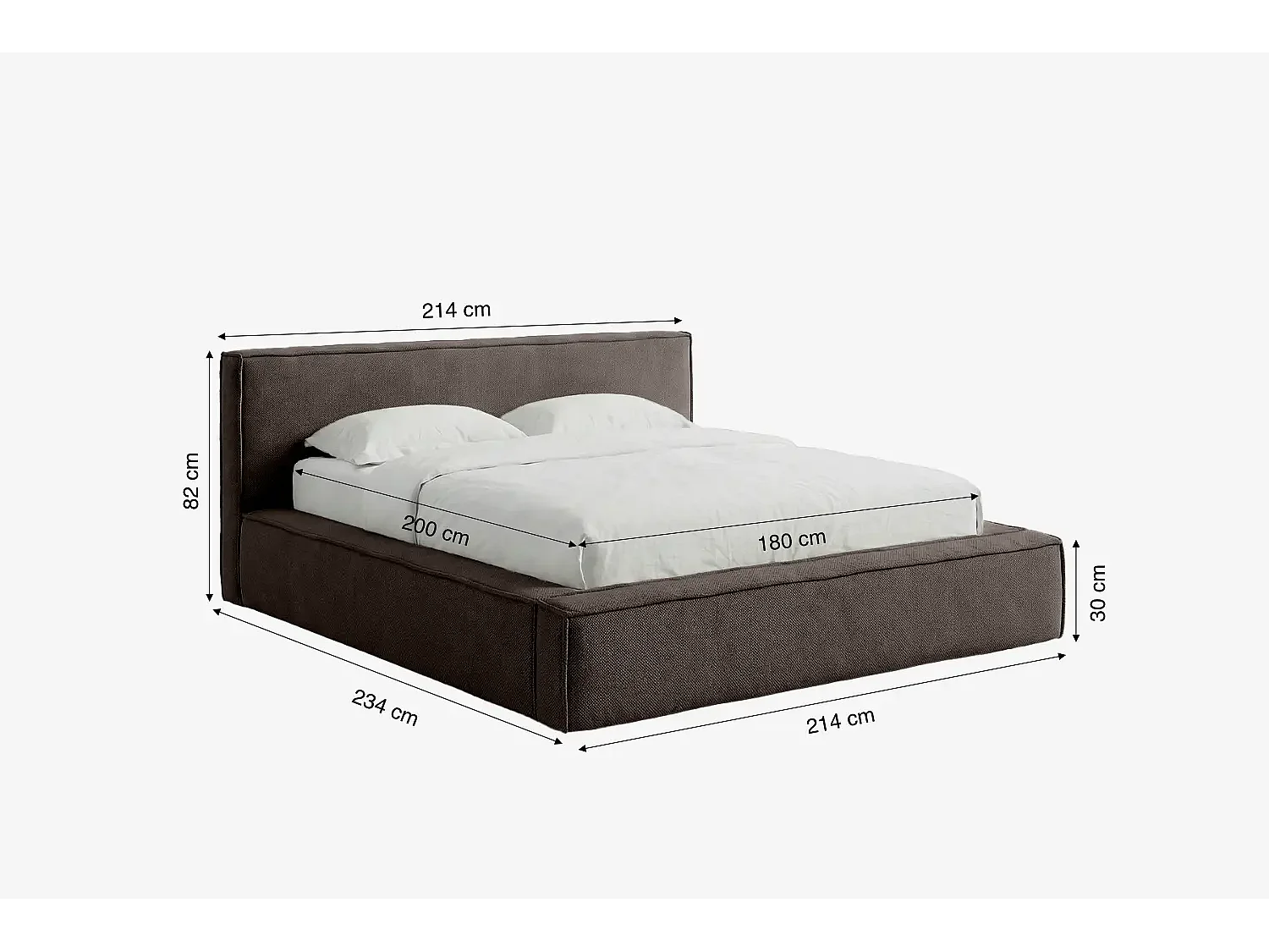 Lit capitonné MNUUO BUUN avec coffre de rangement, marron, 180 x 200 cm, sommier à lattes en bois relevable