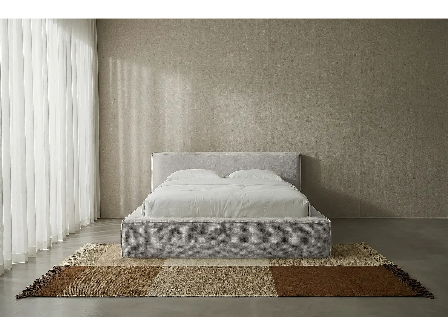 Lit capitonné MNUUO BUUN avec coffre de rangement, gris clair, 120 x 200 cm, sommier à lattes en bois relevable