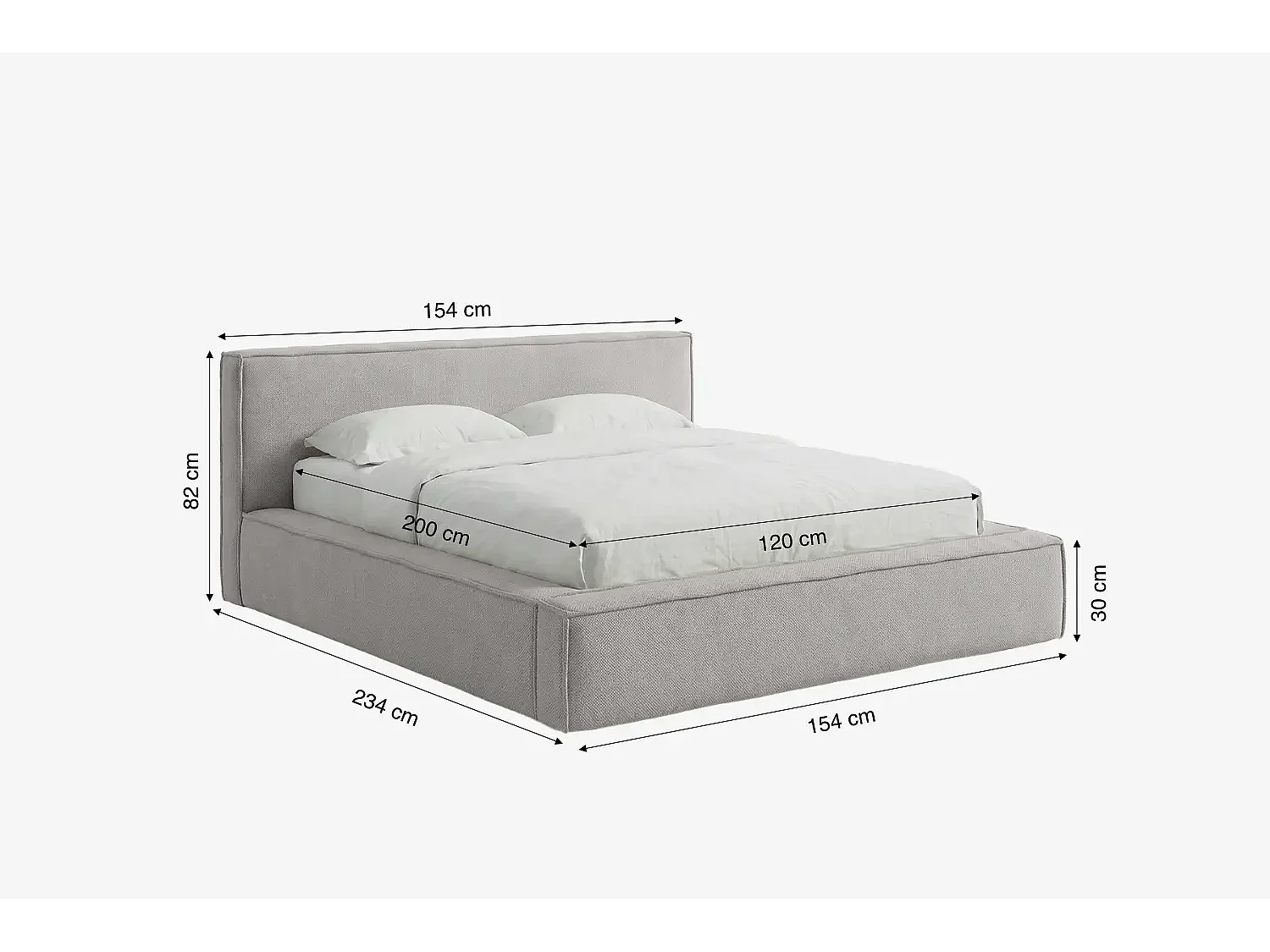 Lit capitonné MNUUO BUUN avec coffre de rangement, gris clair, 120 x 200 cm, sommier à lattes en bois relevable