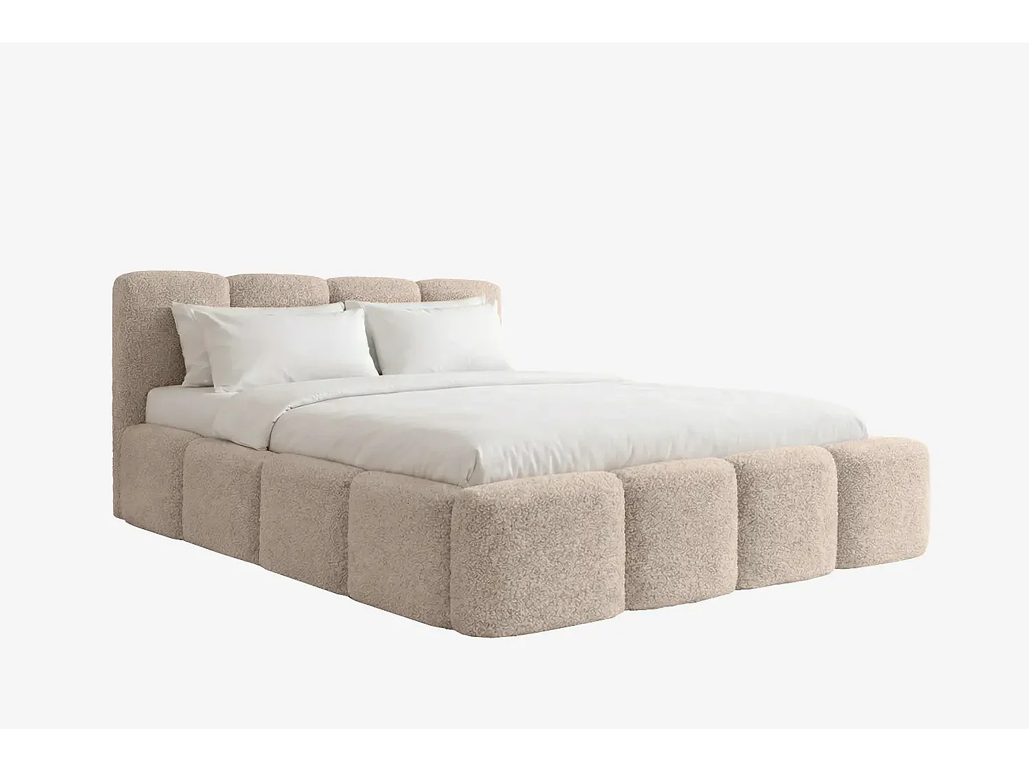 Lit capitonné MNUUO MIOA LITE avec coffre de rangement, beige, 160 x 200 cm, sommier à lattes en bois relevable
