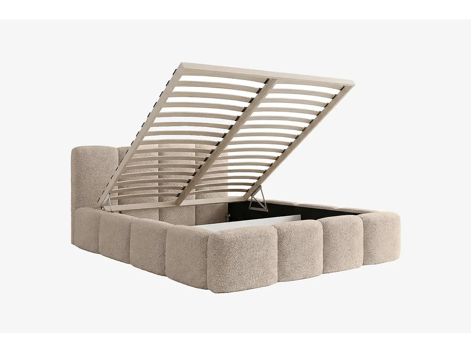 Lit capitonné MNUUO MIOA LITE avec coffre de rangement, beige, 160 x 200 cm, sommier à lattes en bois relevable