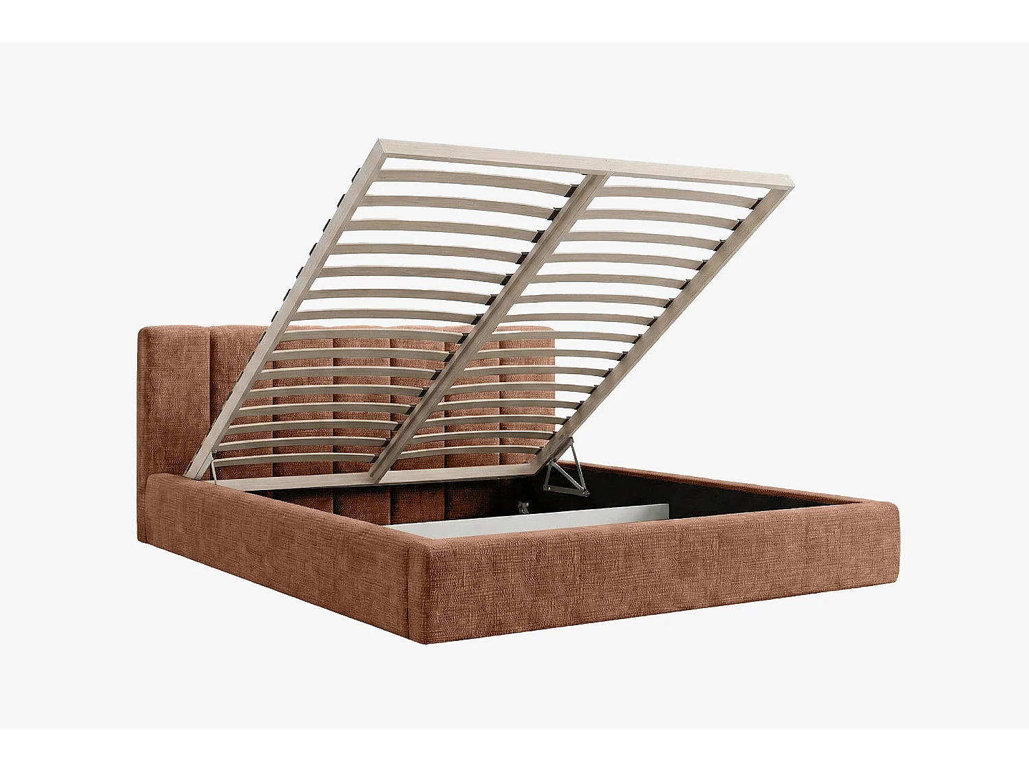 Lit capitonné MNUUO RENZY avec coffre de rangement, rose, 200 x 200 cm, sommier à lattes en bois relevable