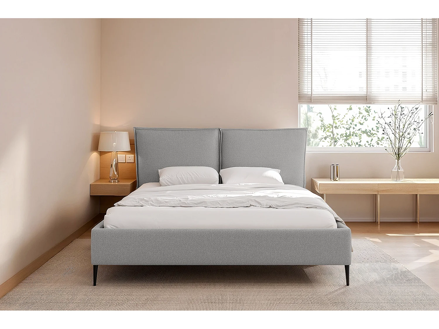 MNUUO gestoffeerd bed MEVOO met opbergbox, lichtgrijs, 160 x 200 cm, opklapbare lattenbodem