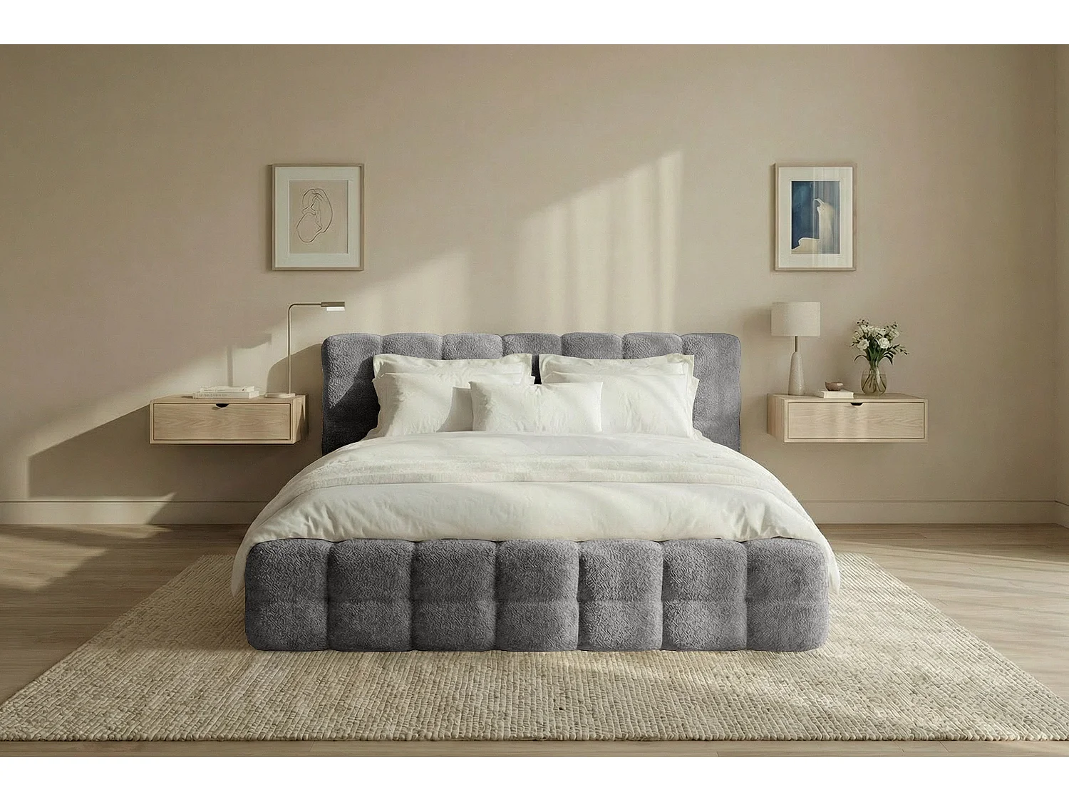 MNUUO Gestoffeerd bed KAIO met opbergbox, grijs, 140 x 200 cm, opklapbare lattenbodem
