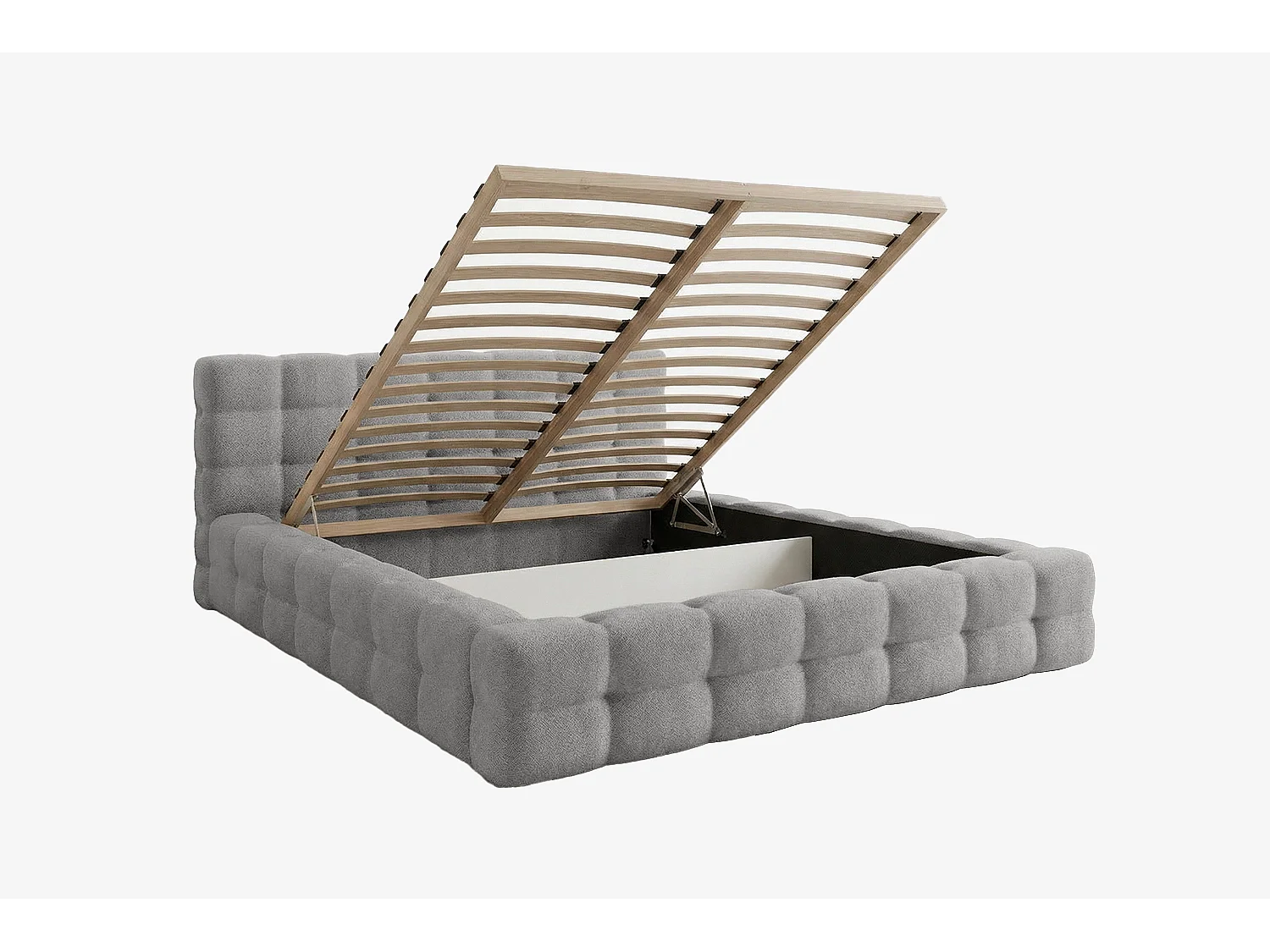 MNUUO Gestoffeerd bed KAIO met opbergbox, grijs, 140 x 200 cm, opklapbare lattenbodem