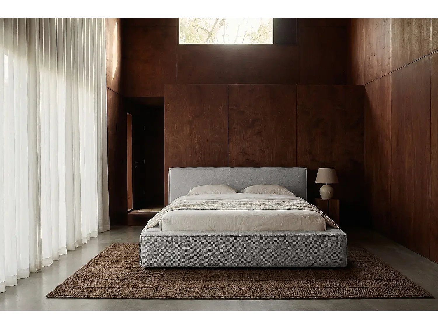 Lit capitonné MNUUO BUUN avec coffre de rangement, gris clair, 180 x 200 cm, sommier à lattes en bois relevable
