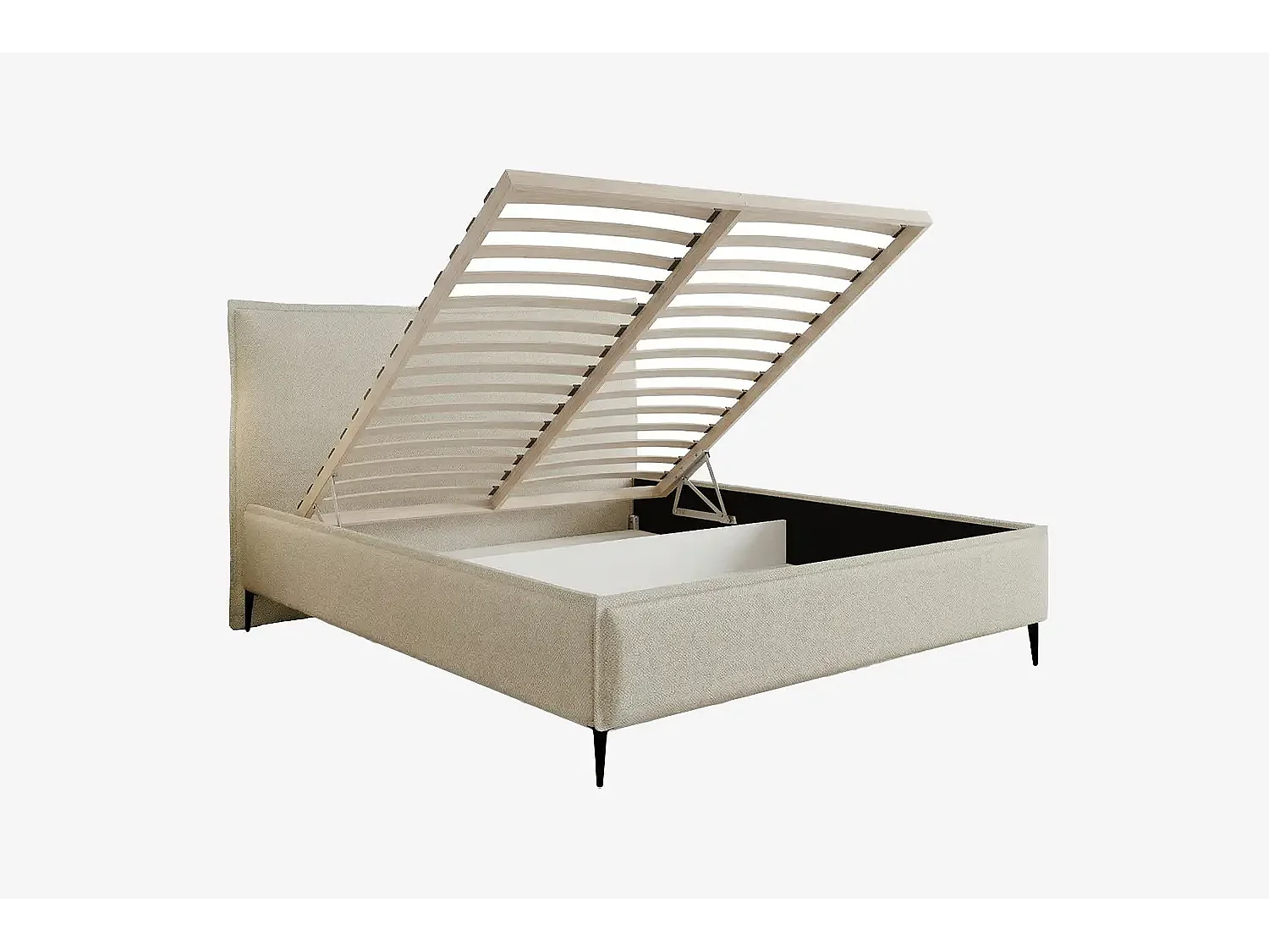 Lit capitonné MNUUO CELLEO avec coffre de rangement, beige, 140 x 200 cm, sommier à lattes en bois relevable