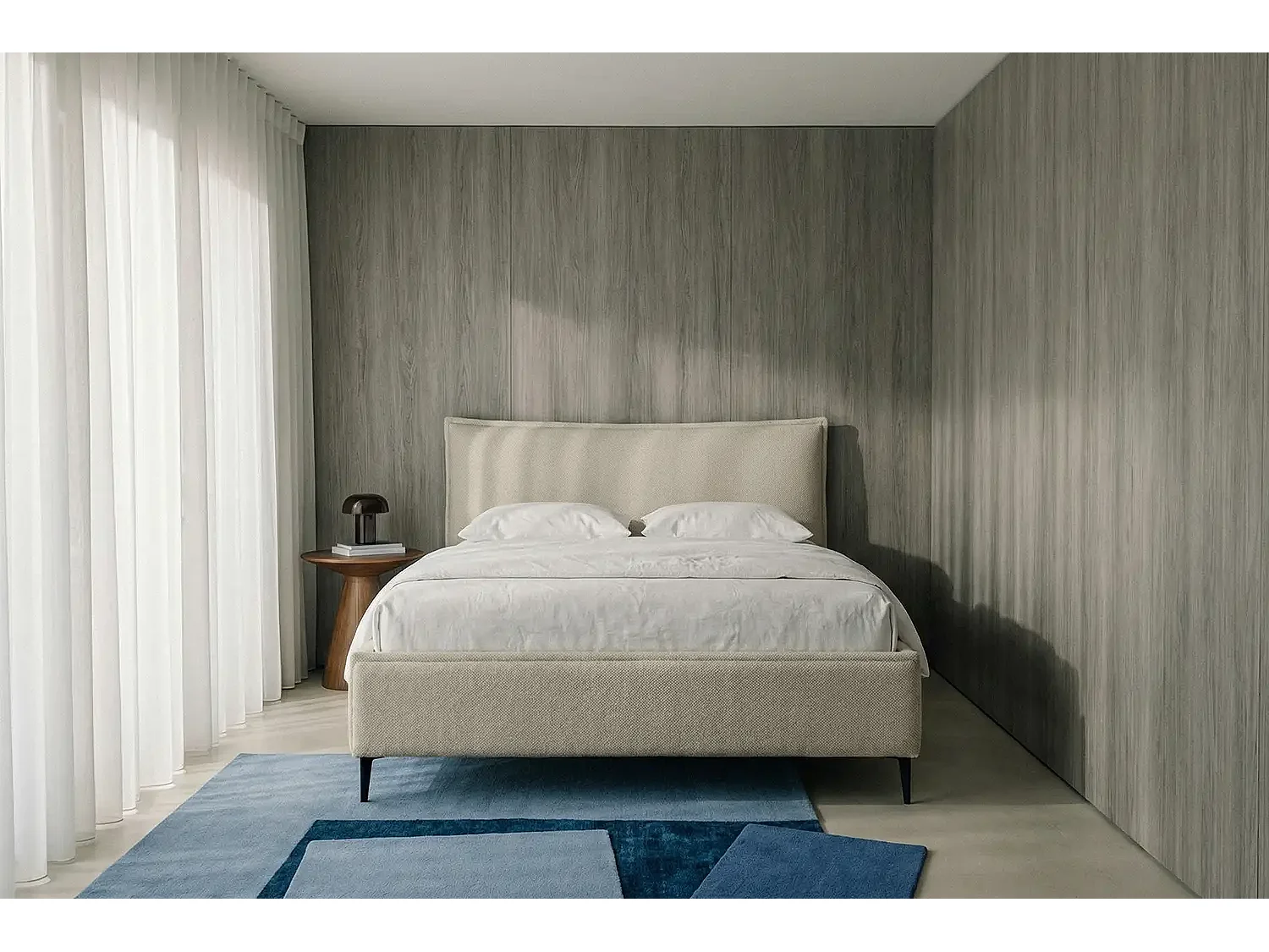 Lit capitonné MNUUO CELLEO avec coffre de rangement, beige, 140 x 200 cm, sommier à lattes en bois relevable