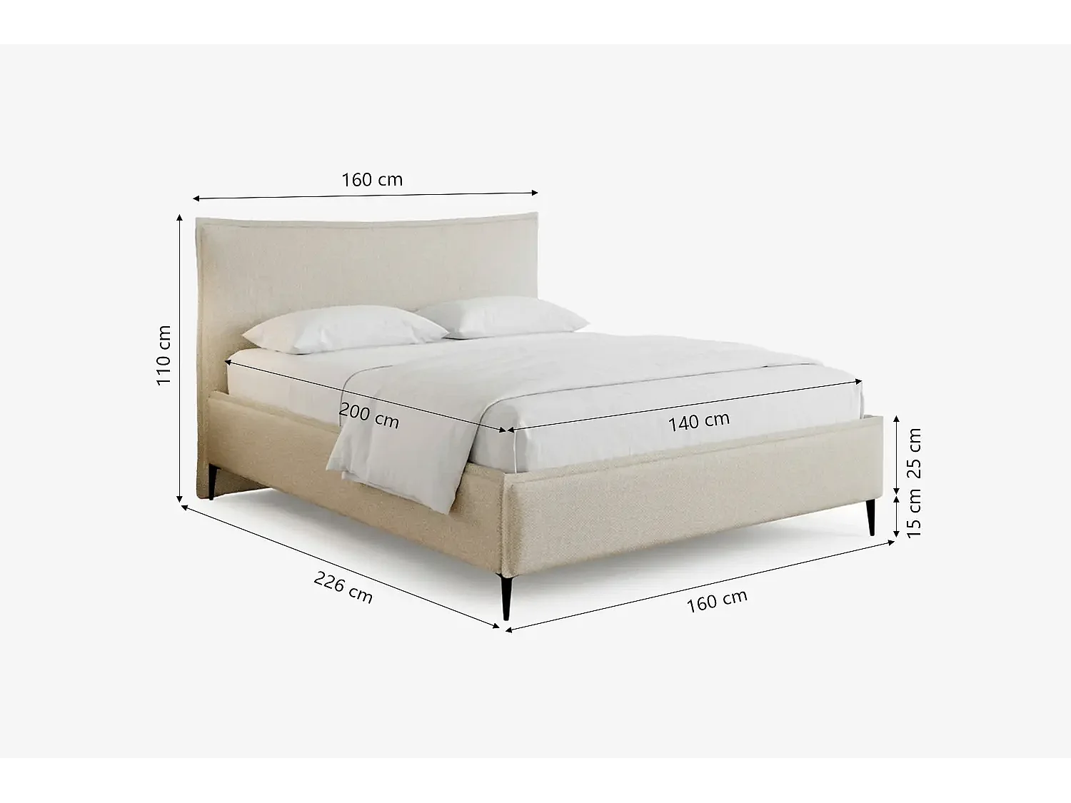 Lit capitonné MNUUO CELLEO avec coffre de rangement, beige, 140 x 200 cm, sommier à lattes en bois relevable