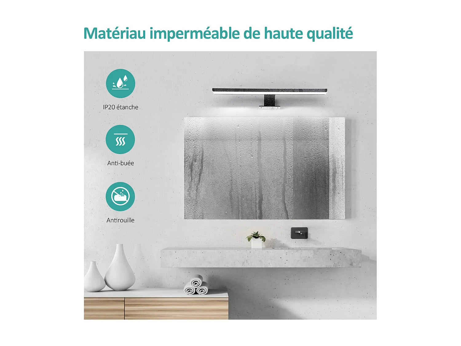 EMKE Lampe murale LED salle de bain noir, éclairage miroir 40 × 15 cm, lumière froide 6000 K, installation multiple