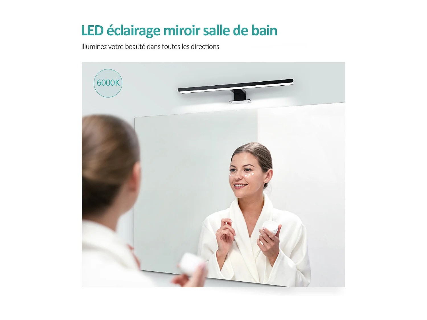 EMKE Lampe murale LED salle de bain noir, éclairage miroir 40 × 15 cm, lumière froide 6000 K, installation multiple