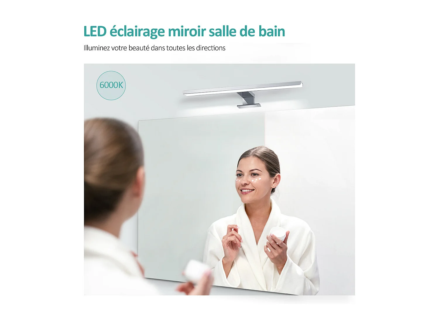 EMKE Lampe murale LED salle de bain blanche, éclairage miroir 40 × 15 cm, lumière froide 6000 K, installation multiple