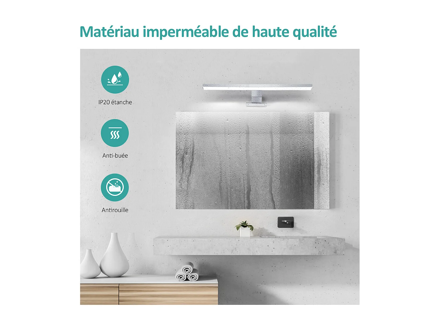 EMKE Lampe murale LED salle de bain blanche, éclairage miroir 40 × 15 cm, lumière froide 6000 K, installation multiple