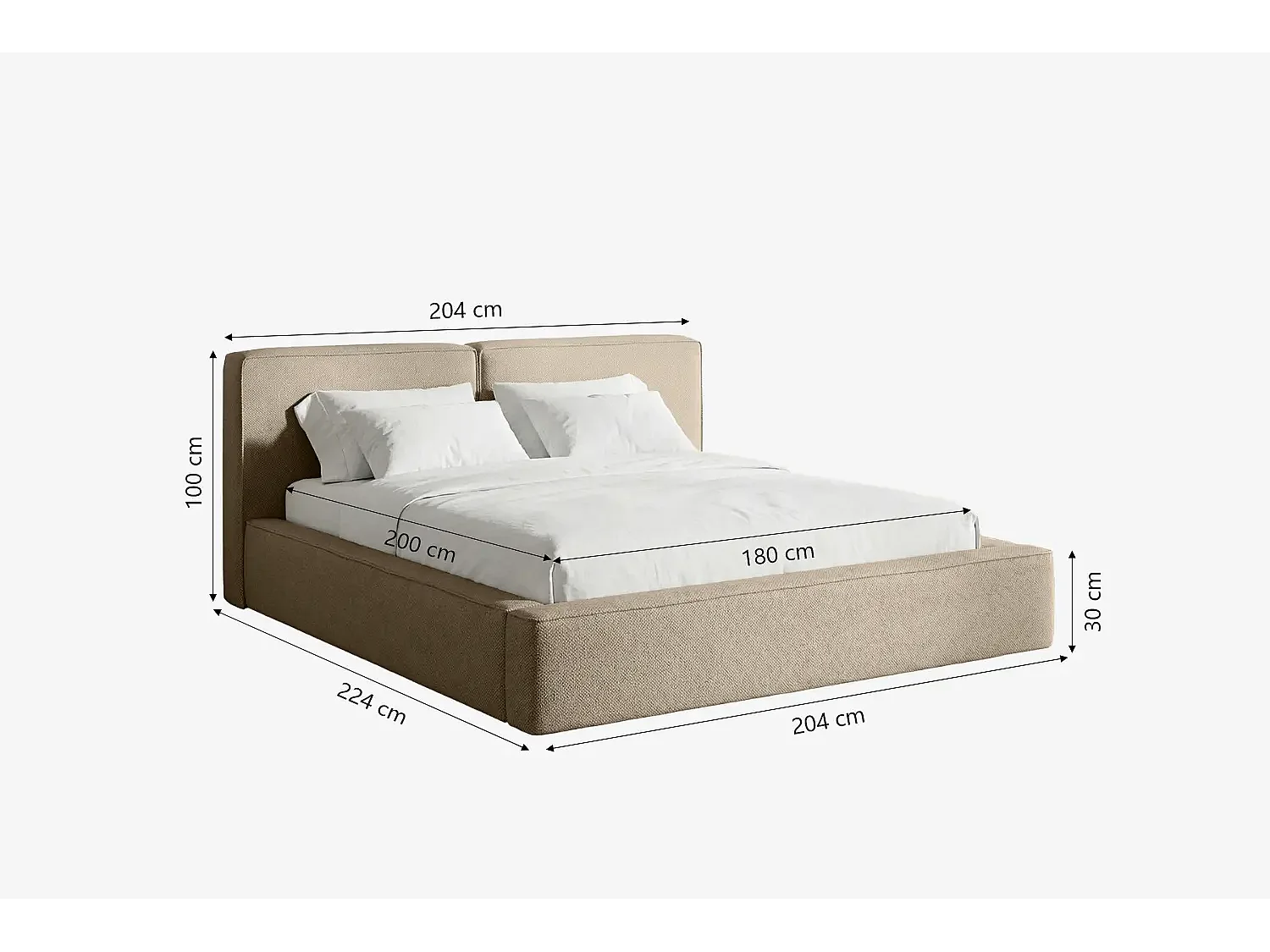 Lit capitonné MNUUO NEENO avec coffre de rangement, taupe, 180 x 200 cm, sommier à lattes en bois relevable