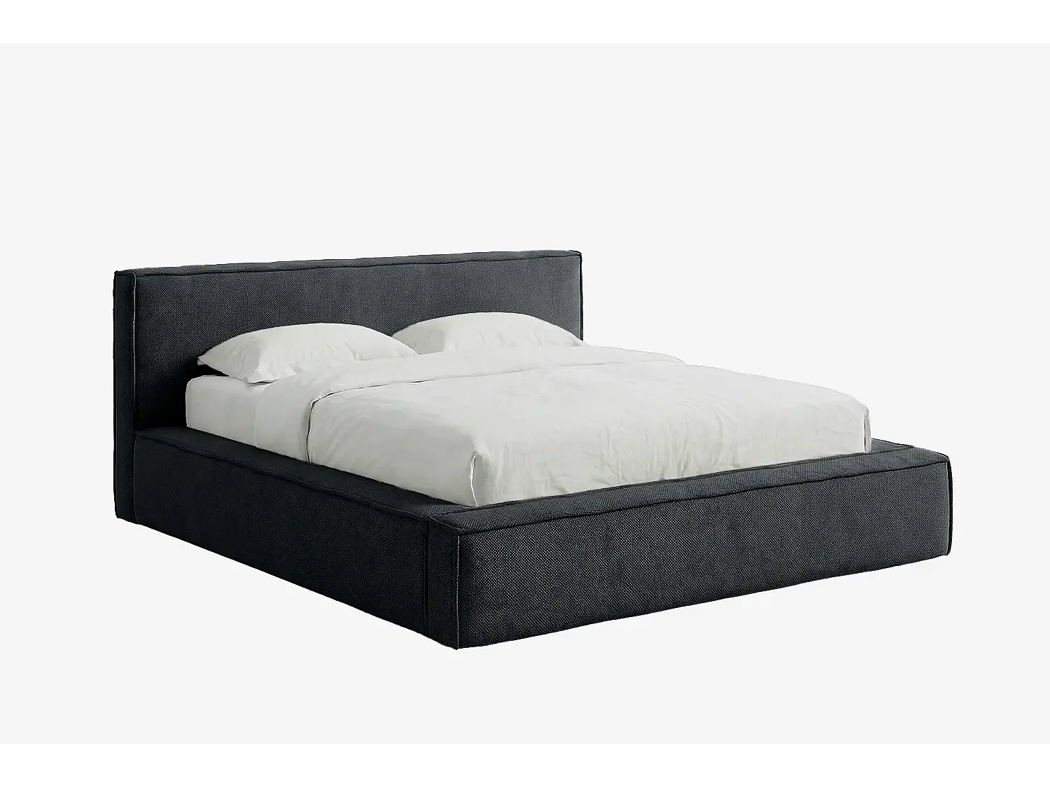Lit capitonné MNUUO BUUN avec coffre de rangement, gris foncé, 160 x 200 cm, sommier à lattes en bois relevable