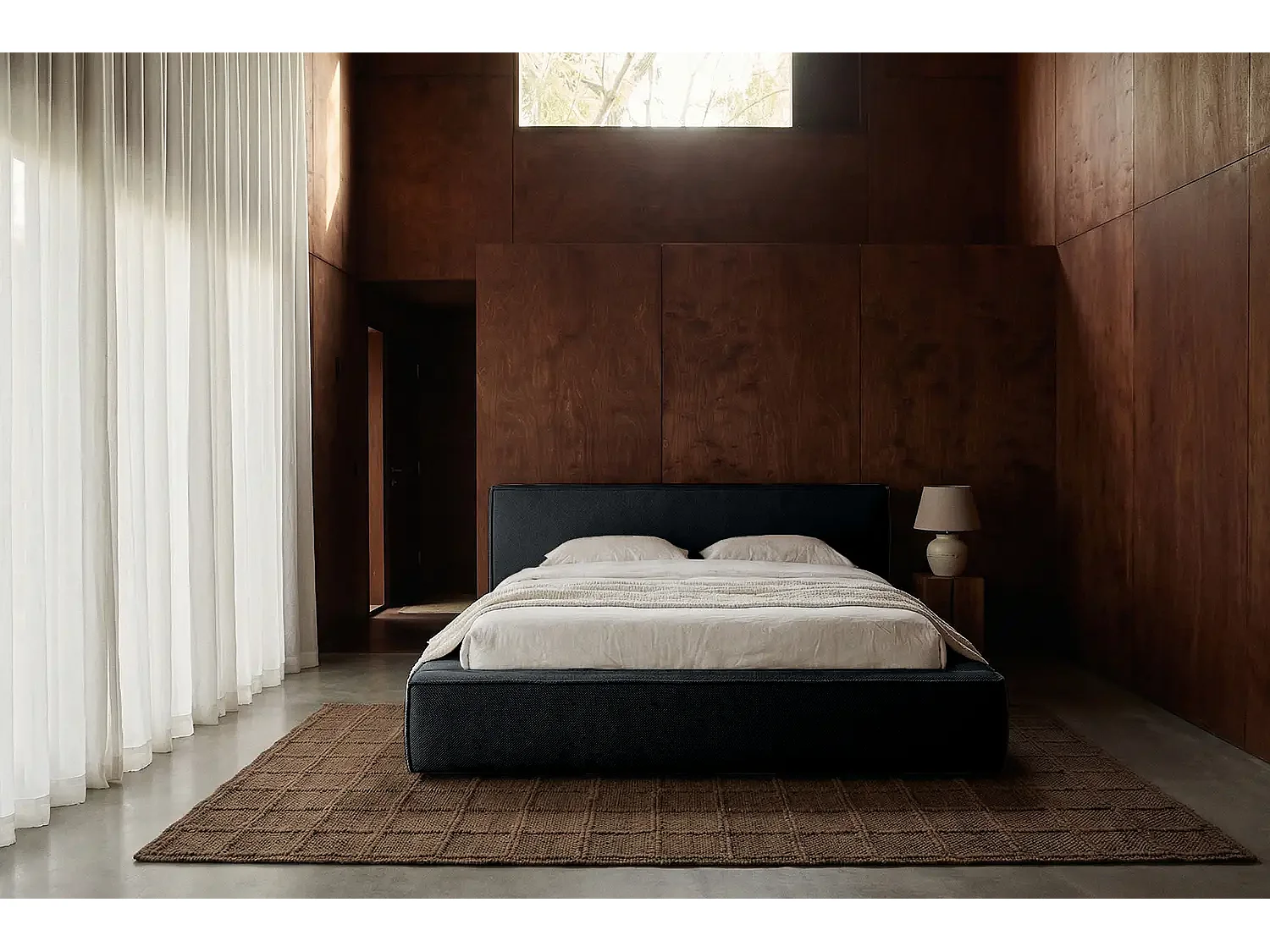Lit capitonné MNUUO BUUN avec coffre de rangement, gris foncé, 160 x 200 cm, sommier à lattes en bois relevable