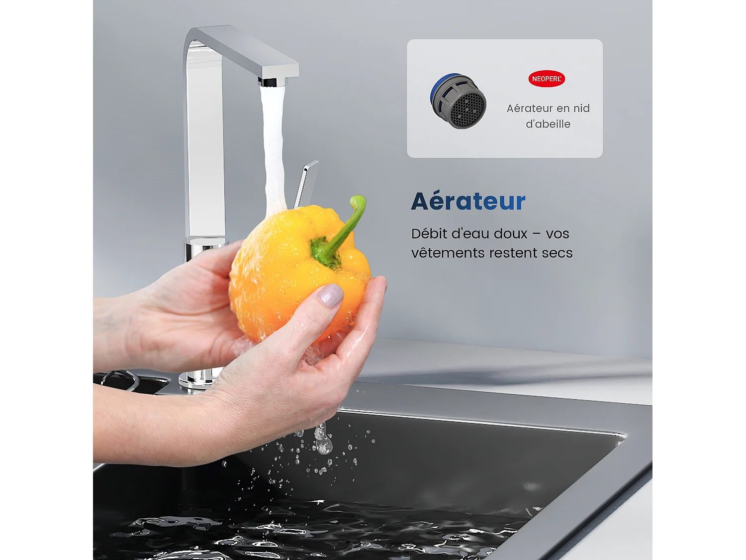 EMKE Mitigeur de Cuisine Chromé, Robinet Monocommande Rotatif 360°, 30,3 × 22,5 cm, Design Fin en Acier Inoxydable