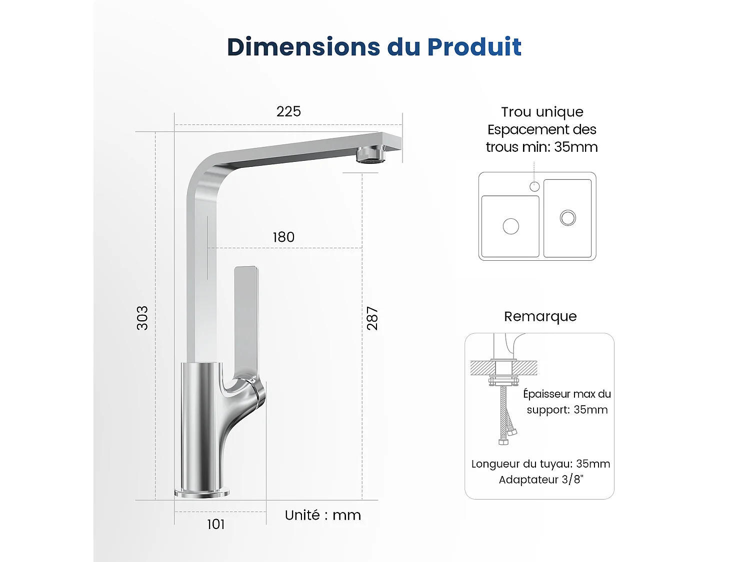 EMKE Mitigeur de Cuisine Chromé, Robinet Monocommande Rotatif 360°, 30,3 × 22,5 cm, Design Fin en Acier Inoxydable