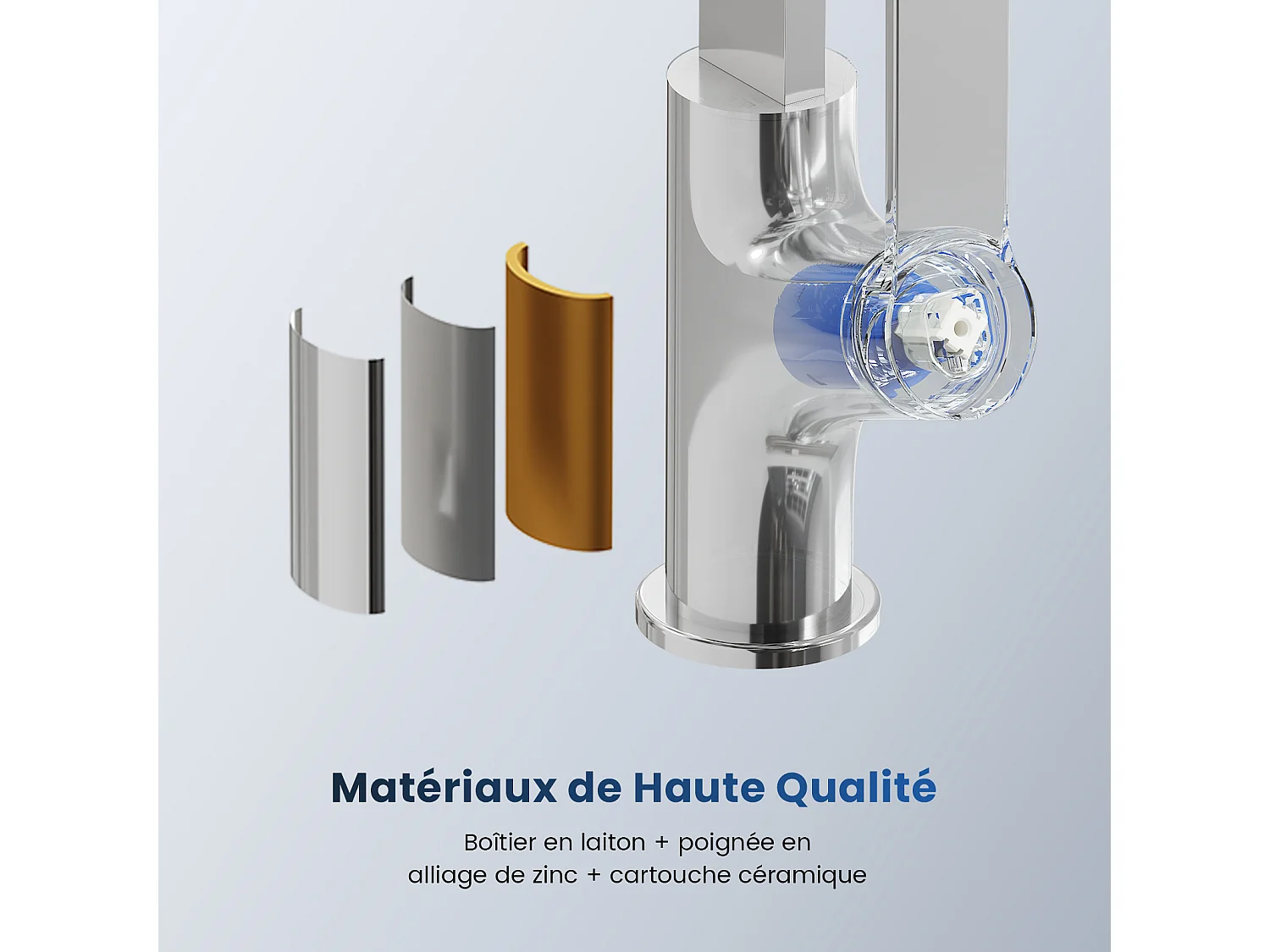 EMKE Mitigeur de Cuisine Chromé, Robinet Monocommande Rotatif 360°, 30,3 × 22,5 cm, Design Fin en Acier Inoxydable
