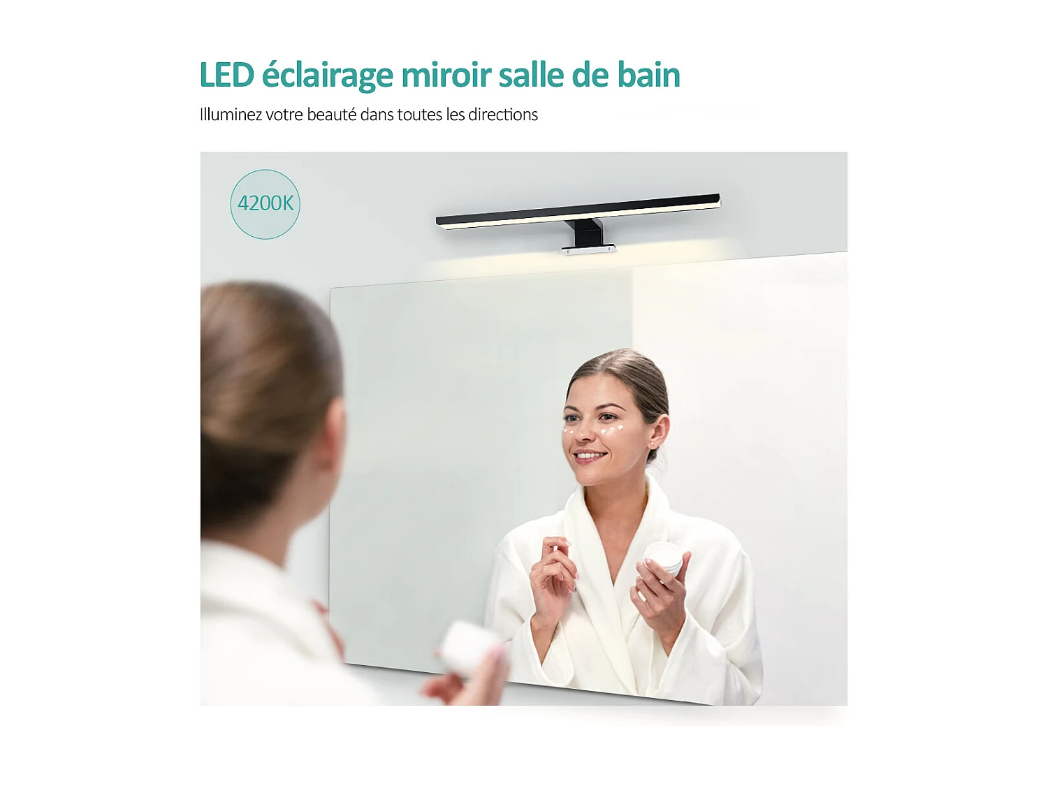EMKE Éclairage LED mural pour salle de bain noir, lampe miroir 40 × 15 cm, lumière neutre 4200 K, montage polyvalent
