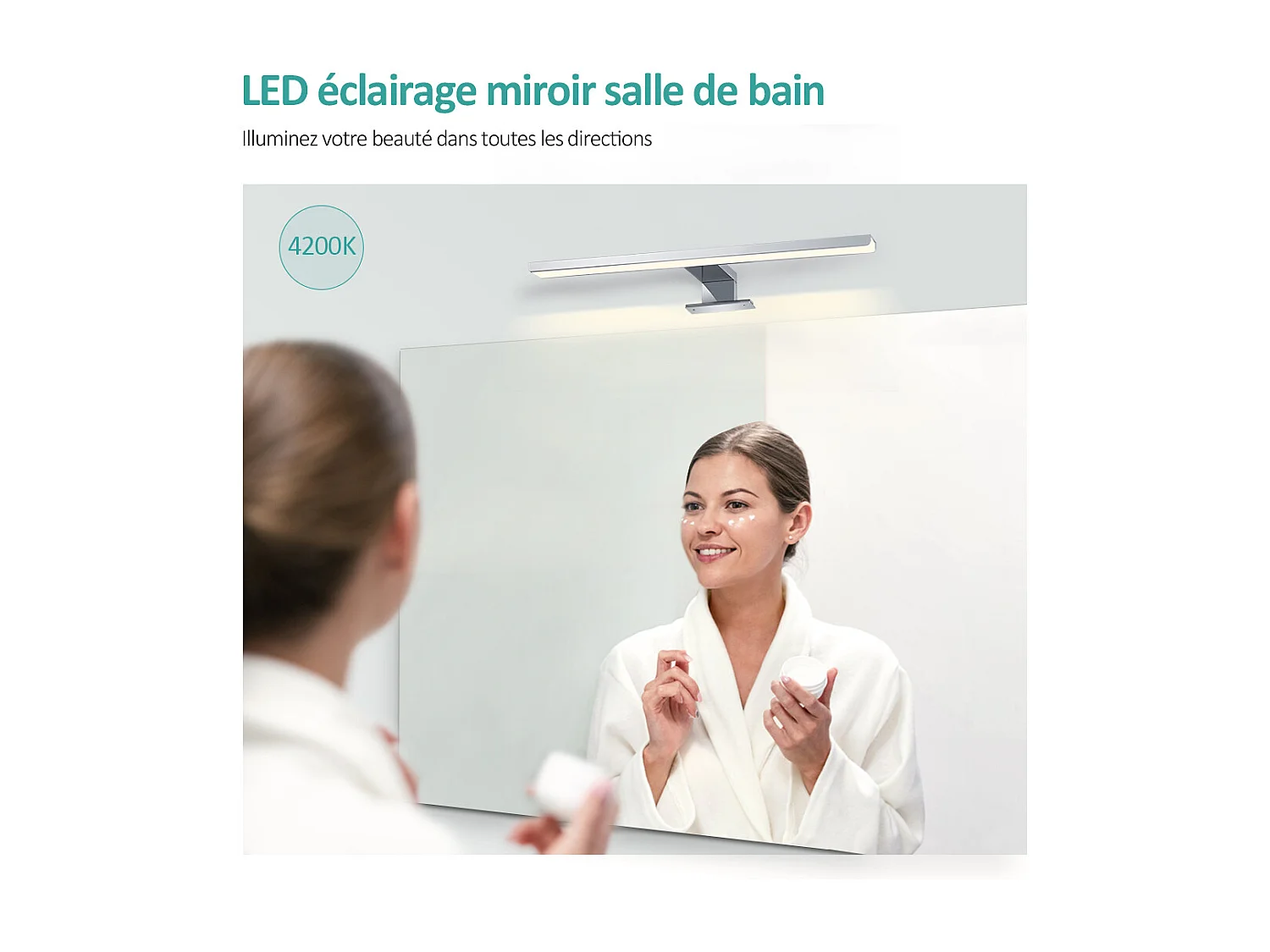 EMKE Éclairage LED mural pour salle de bain blanc, lampe miroir 40 × 15 cm, lumière neutre 4200 K, montage polyvalent