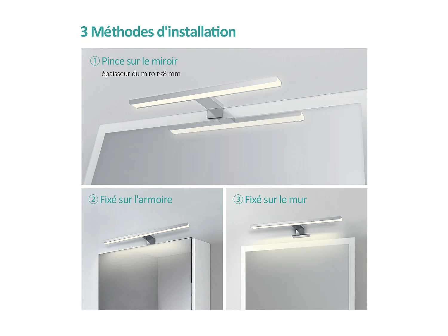 EMKE Éclairage LED mural pour salle de bain blanc, lampe miroir 40 × 15 cm, lumière neutre 4200 K, montage polyvalent